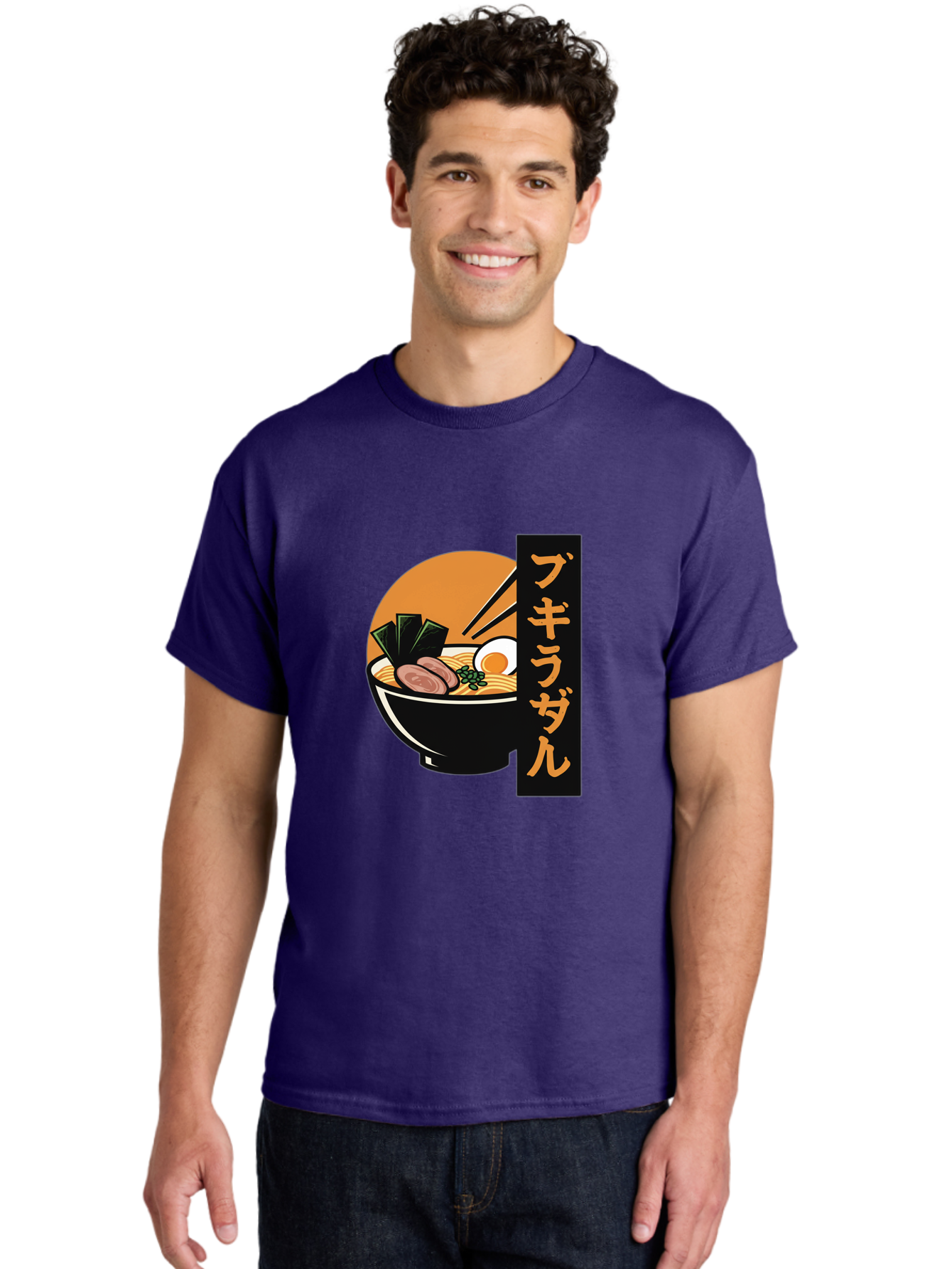Hukirasa Men'S Graphic Tee, 100% Cotton, Comfortable Casual Summer Wear, Machine Washable, Bowl Of Ramen, Japanese Noodle Soup, Egg, Meat, Seaweed, Chopsticks, Japanese Cuisine, Food Illustration, Savory Dish Bae469