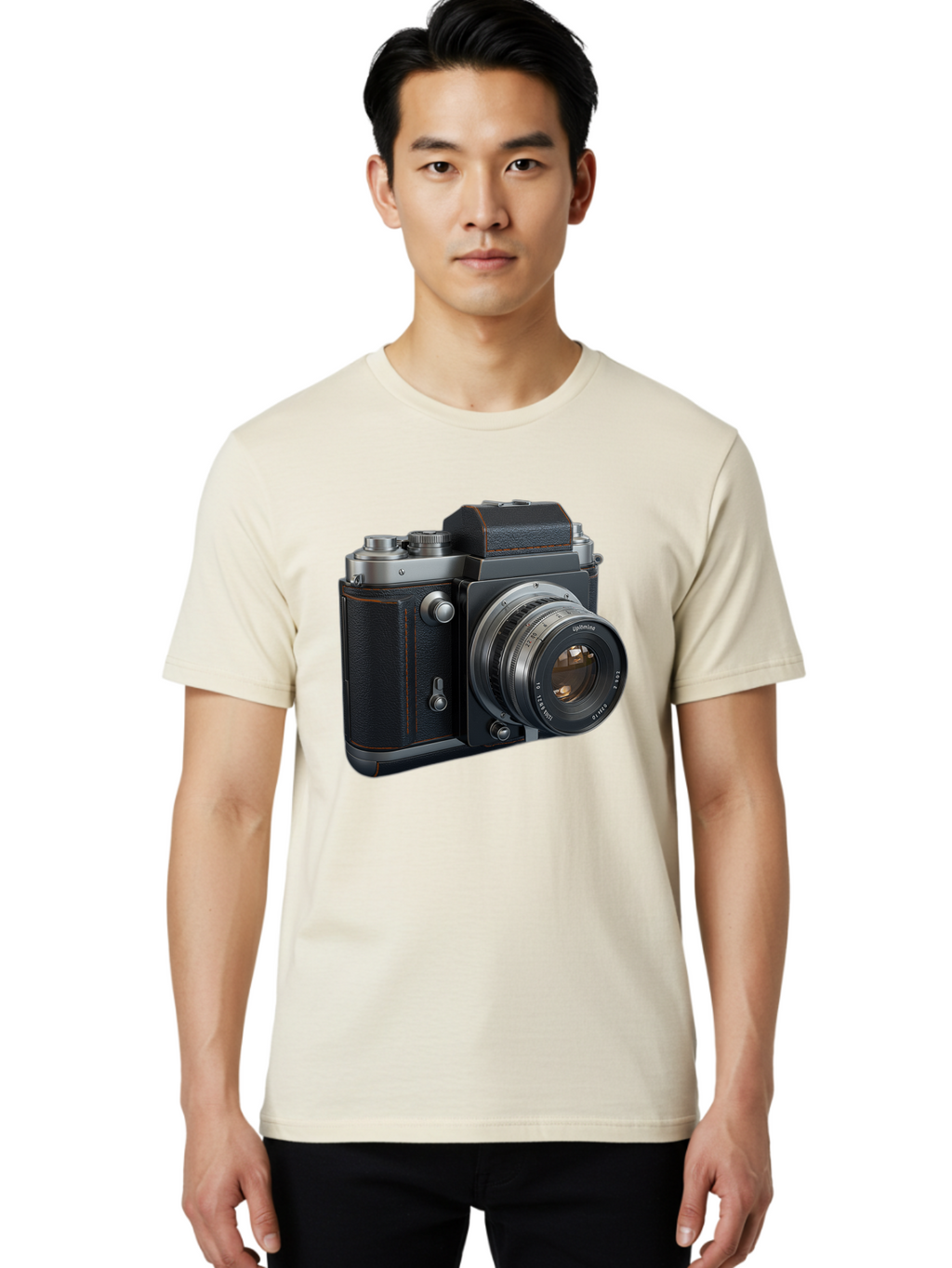Leica-M6 Men'S Graphic Tee, 100% Cotton, Comfortable Casual Summer Wear, Machine Washable, Vintage Camera, Black Leather, Silver Accents, High-End Photography Equipment, Classic Design, Film Camera, Leica M6, Photography Gear, Retro Style Bae485