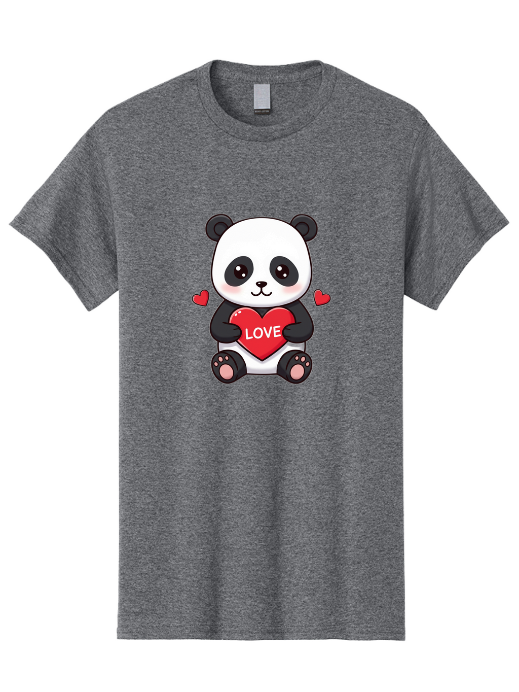 Love-Panda Men'S Graphic Tee, 100% Cotton, Comfortable Casual Summer Wear, Machine Washable, Cute Panda Bear, Love Heart, Red Heart With Love, Adorable Cartoon Character, Kawaii Illustration, Heartwarming Scene, Panda Love Bae486