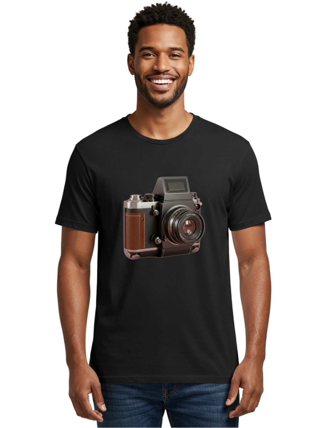 Mamiya-Sekor-50Mm-F-1-7-Lens-On-Camera-Body Men'S Graphic Tee, 100% Cotton, Comfortable Casual Summer Wear, Machine Washable, Hasselblad 500C Camera, Medium Format Camera, Hasselblad Lens, Photography Equipment, Vintage Camera, Classic Design, Bae489