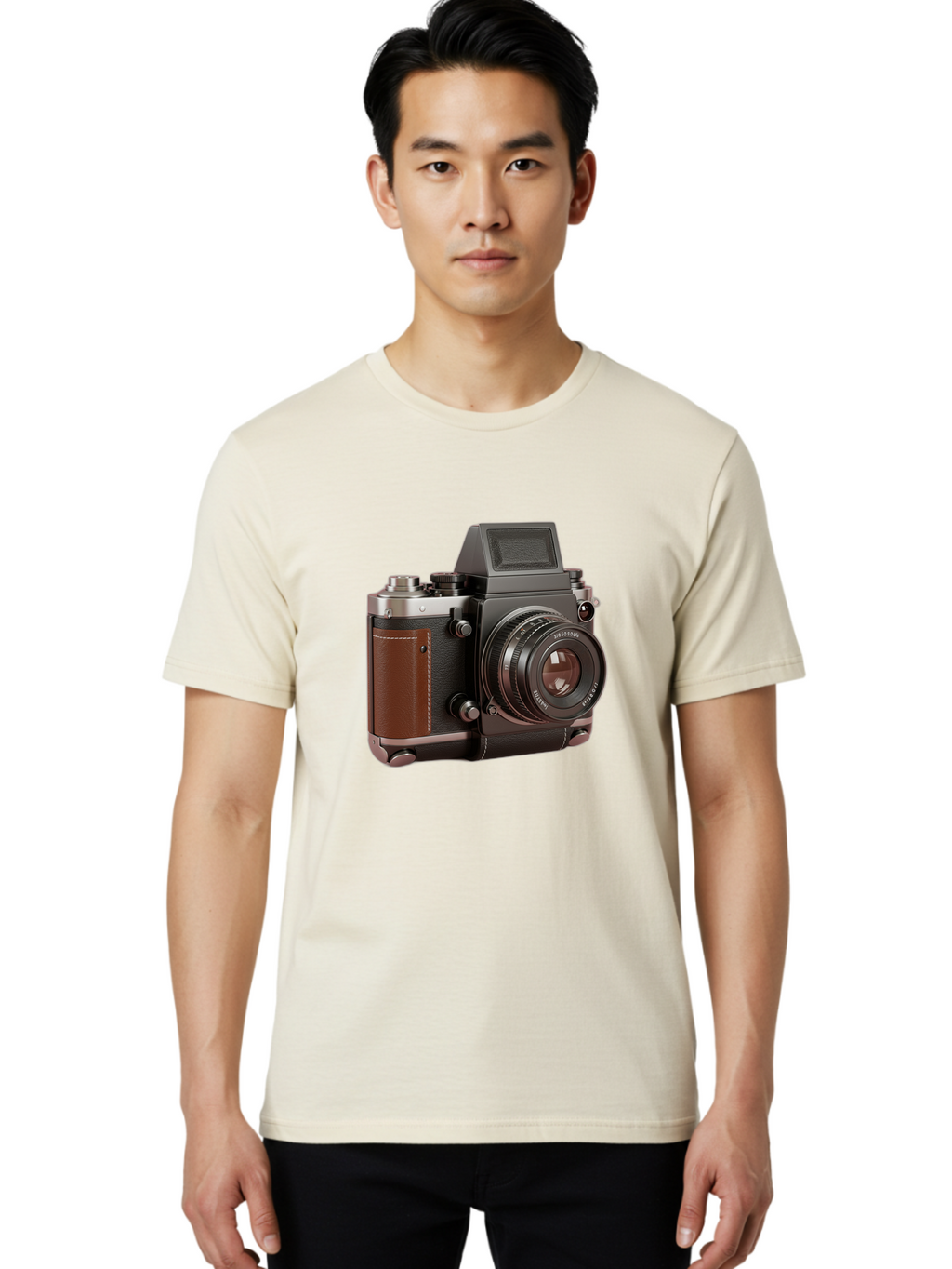 Mamiya-Sekor-50Mm-F-1-7-Lens-On-Camera-Body Men'S Graphic Tee, 100% Cotton, Comfortable Casual Summer Wear, Machine Washable, Hasselblad 500C Camera, Medium Format Camera, Hasselblad Lens, Photography Equipment, Vintage Camera, Classic Design, Bae489