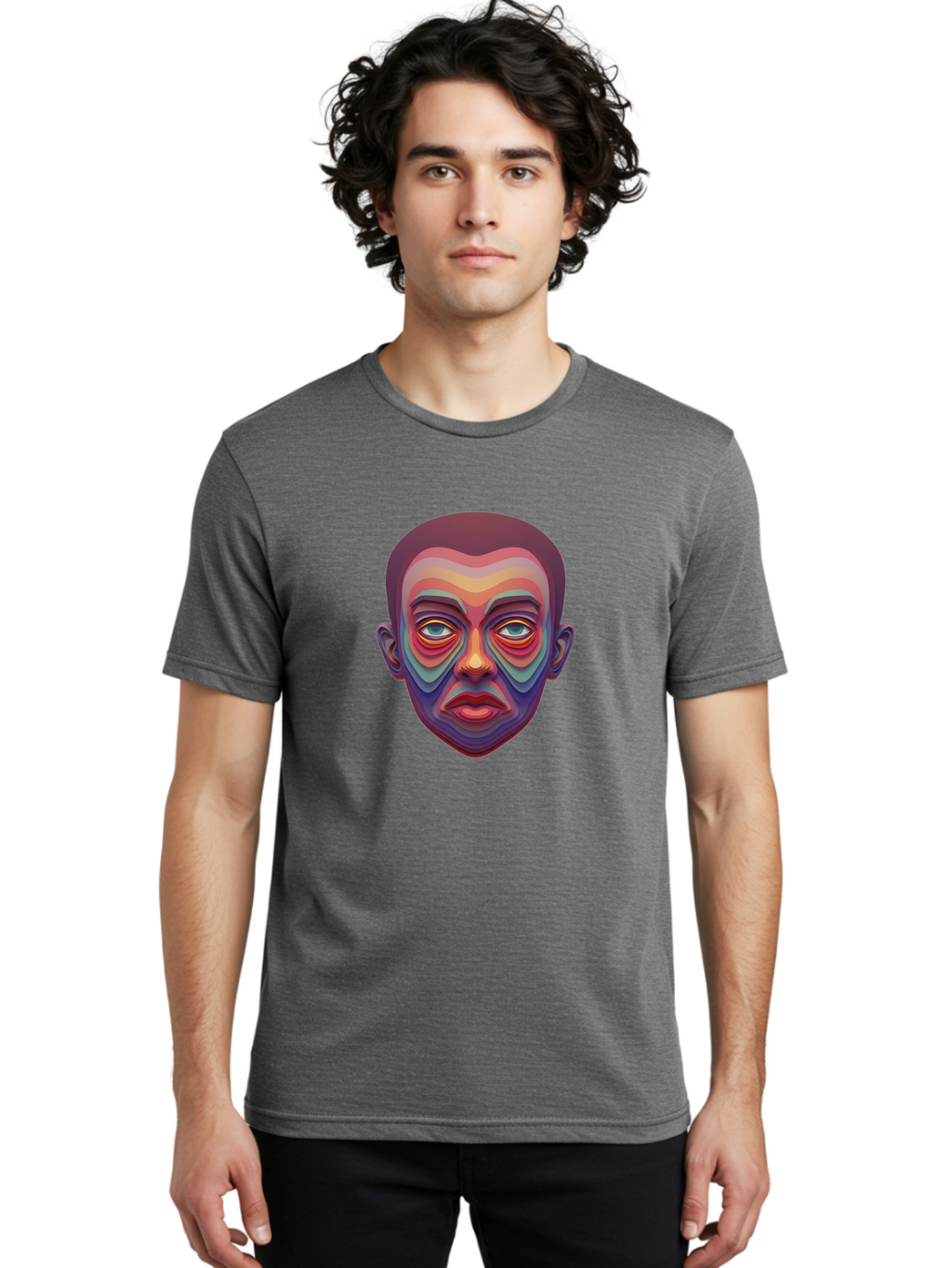 Man-S-Face Men'S Graphic Tee, 100% Cotton, Comfortable Casual Summer Wear, Machine Washable, Multicolored Face, Colorful Patterns, Vibrant Colors, Abstract Art, Surreal Portrait, Iridescent Hues, Psychedelic Style, Contemporary Art, Bae490