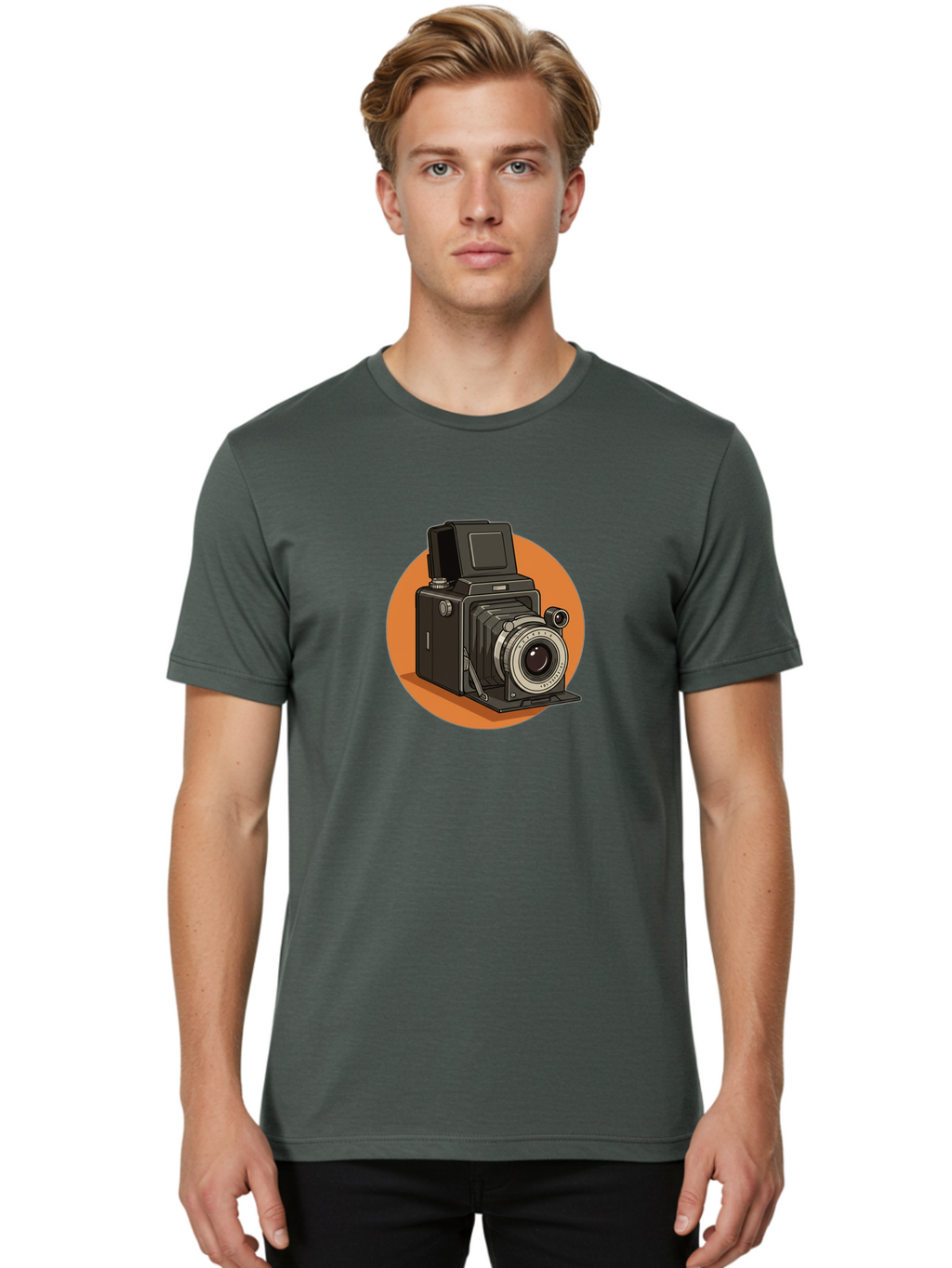 Medium-Format-Camera Men'S Graphic Tee, 100% Cotton, Comfortable Casual Summer Wear, Machine Washable, Vintage Camera, Old Camera, Photography Equipment, Classic Design, Retro Style, Camera Lens, Photography Gear, Nostalgic Feel Bae492