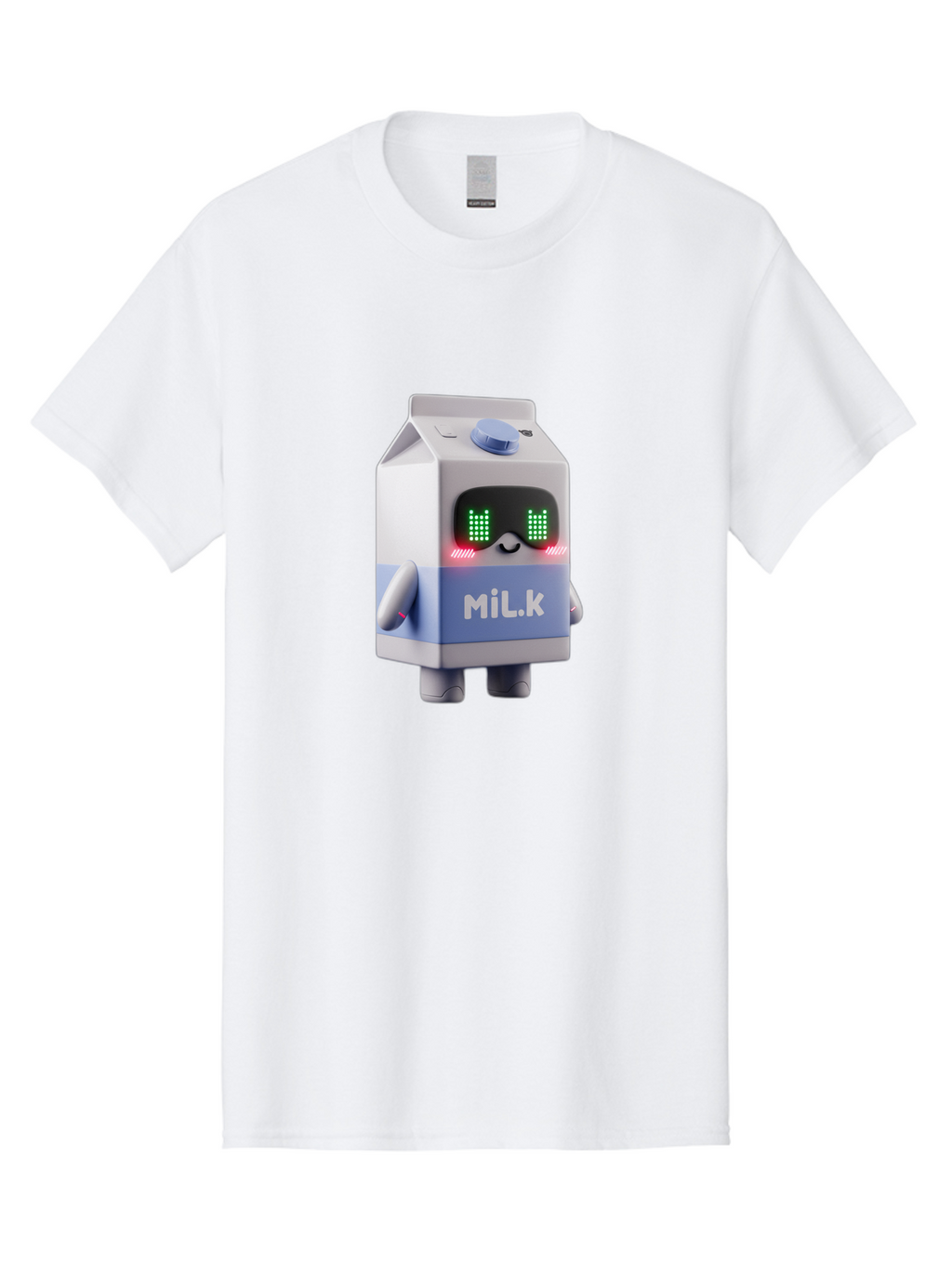 Mil-K-Milk-Carton-Robot Men'S Graphic Tee, 100% Cotton, Comfortable Casual Summer Wear, Machine Washable, Cartoon Milk Carton, Robotic Character, Digital Illustration, Futuristic Design, Glowing Eyes, Led Lights, Cute Mascot, Dairy Product, Bae495