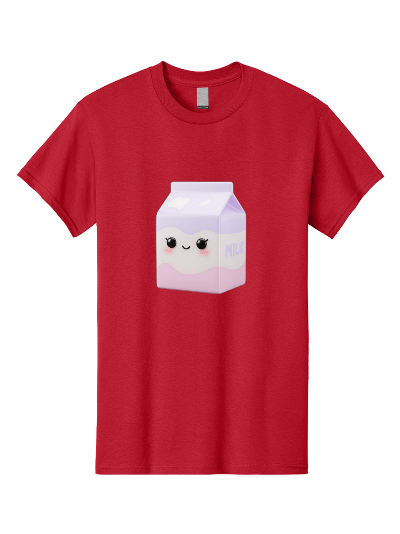Milk-1 Men'S Graphic Tee, 100% Cotton, Comfortable Casual Summer Wear, Machine Washable, Carton Of Milk, Cute Face, Smiling Eyes, Pink Blush, Kawaii Character, Dairy Product, Funny Illustration, Purple And Pink Colors, Whimsical Design Bae496