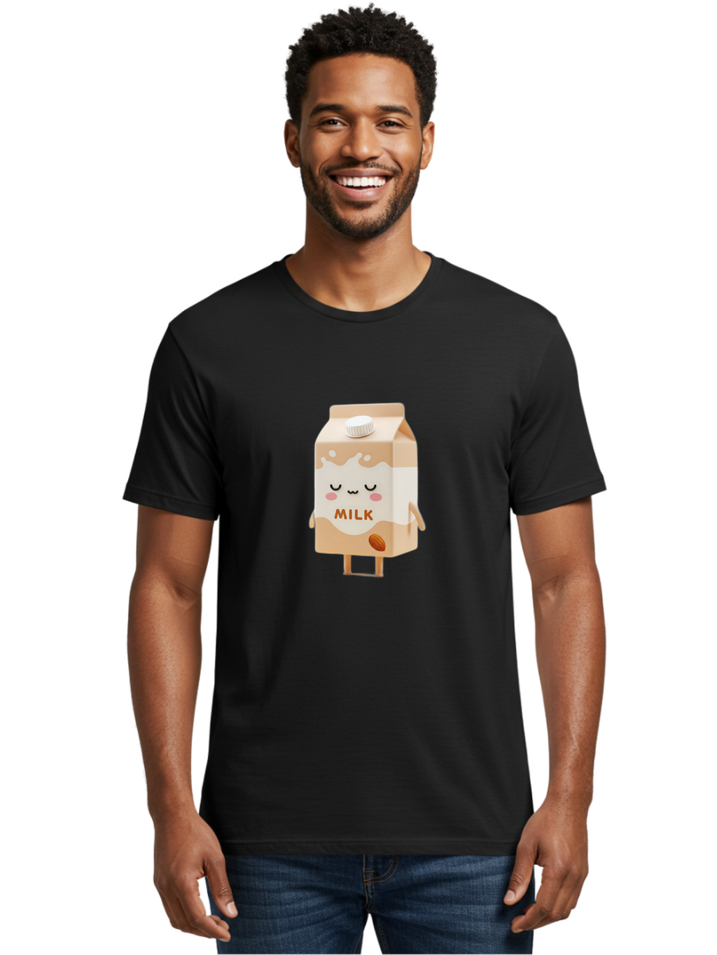 Milk-2 Men'S Graphic Tee, 100% Cotton, Comfortable Casual Summer Wear, Machine Washable, Cartoon Milk Carton, Kawaii Character, Cute Face, Almond Illustration, Dairy Product, Cute Design, Beverage Packaging, Adorable Mascot, Smiling Milk Bae497
