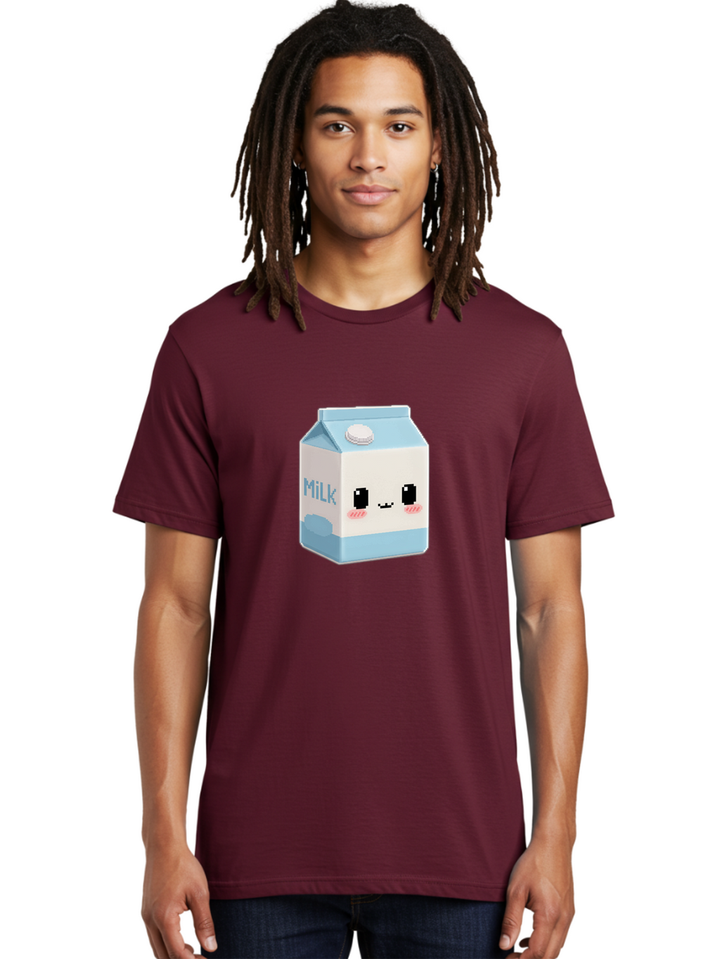 Milk-3 Men'S Graphic Tee, 100% Cotton, Comfortable Casual Summer Wear, Machine Washable, Cartoon Milk Carton, Cute Character Design, Pixel Art Style, Adorable Face, Kawaii Culture, Milk Beverage, Dairy Product, 8-Bit Aesthetic, Bae498