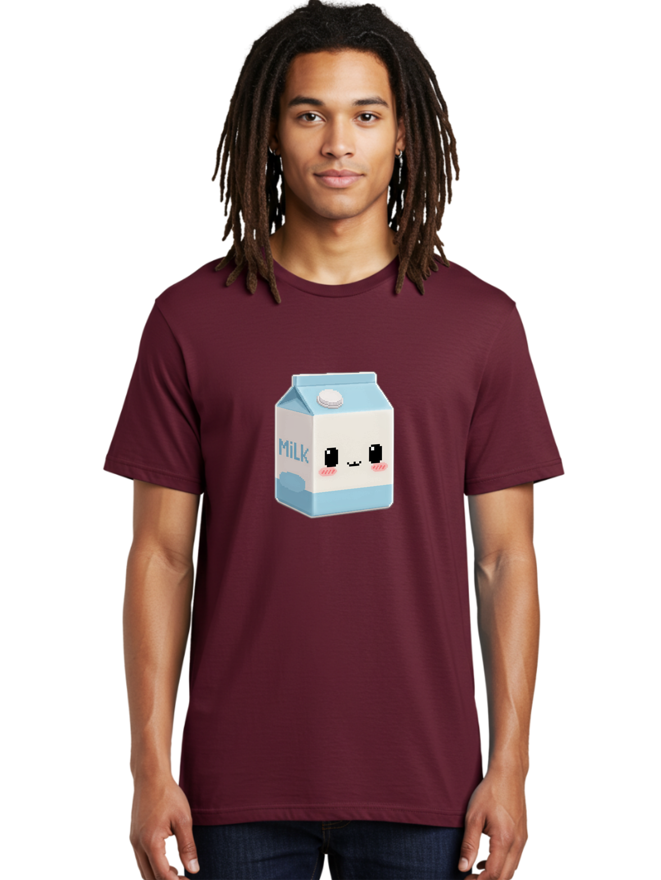 Milk-3 Men'S Graphic Tee, 100% Cotton, Comfortable Casual Summer Wear, Machine Washable, Cartoon Milk Carton, Cute Character Design, Pixel Art Style, Adorable Face, Kawaii Culture, Milk Beverage, Dairy Product, 8-Bit Aesthetic, Bae498