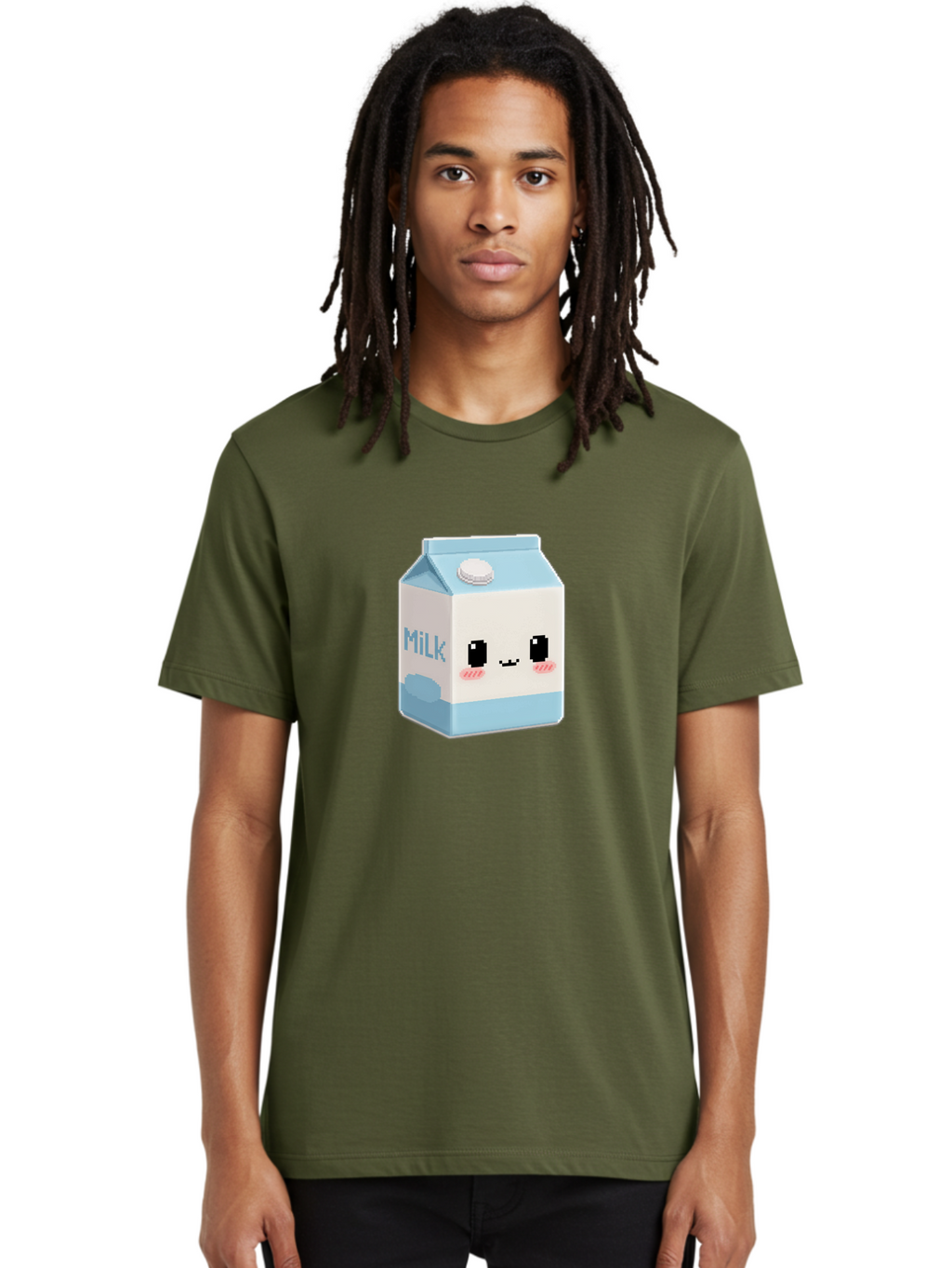 Milk-3 Men'S Graphic Tee, 100% Cotton, Comfortable Casual Summer Wear, Machine Washable, Cartoon Milk Carton, Cute Character Design, Pixel Art Style, Adorable Face, Kawaii Culture, Milk Beverage, Dairy Product, 8-Bit Aesthetic, Bae498