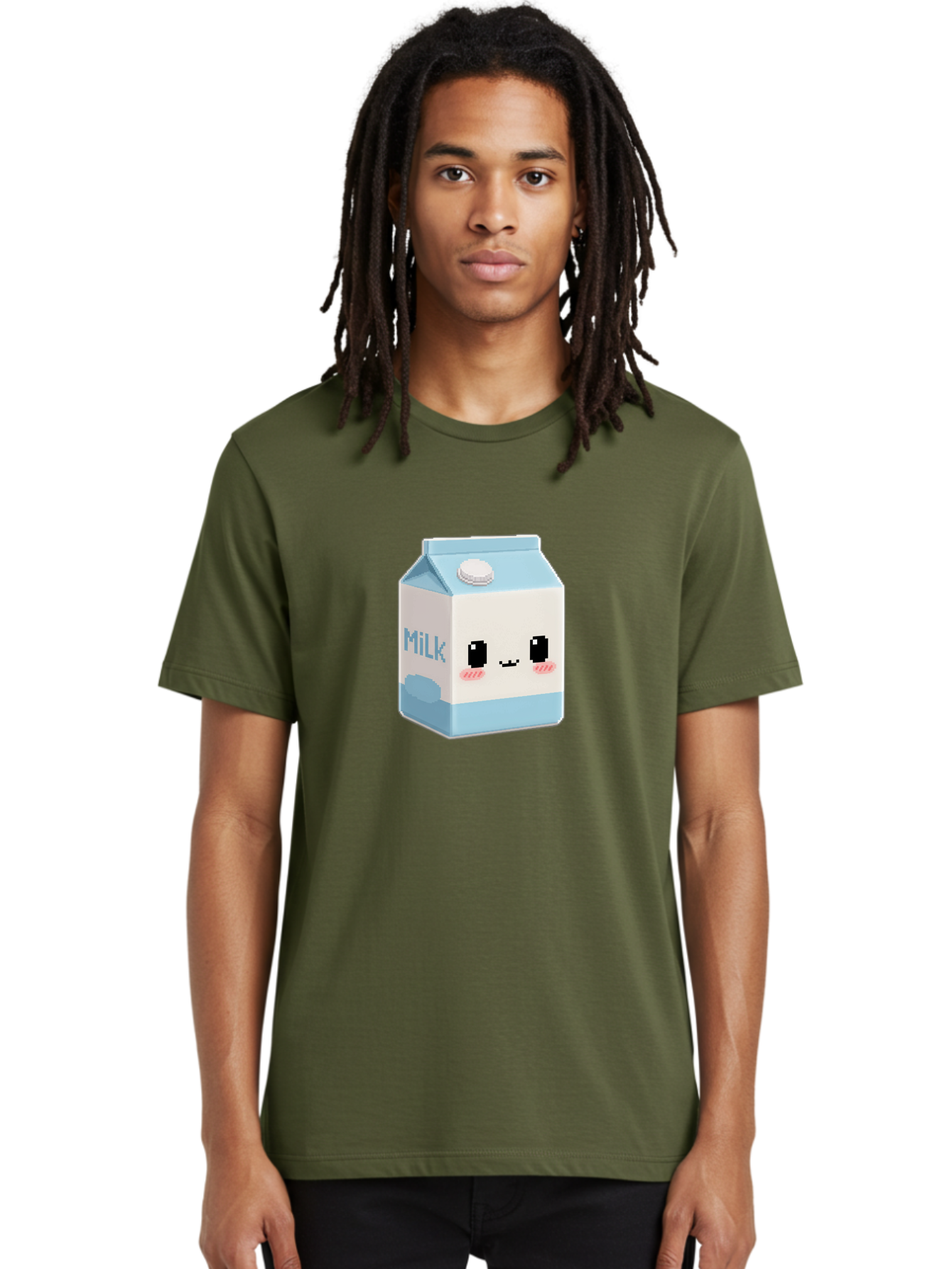 Milk-3 Men'S Graphic Tee, 100% Cotton, Comfortable Casual Summer Wear, Machine Washable, Cartoon Milk Carton, Cute Character Design, Pixel Art Style, Adorable Face, Kawaii Culture, Milk Beverage, Dairy Product, 8-Bit Aesthetic, Bae498