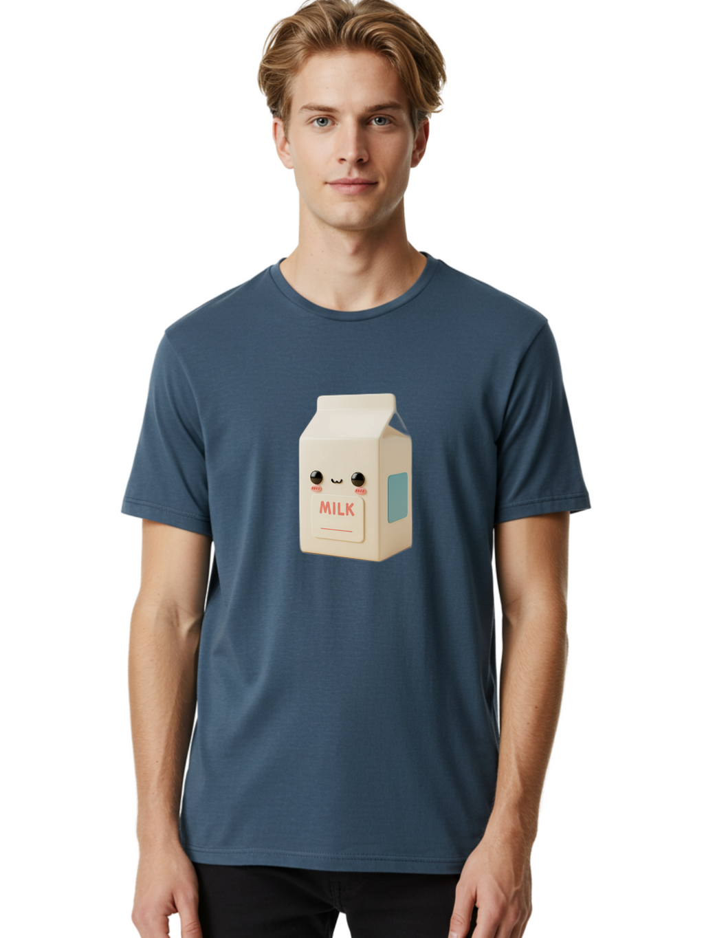 Milk-4 Men'S Graphic Tee, 100% Cotton, Comfortable Casual Summer Wear, Machine Washable, Carton With Face, Cute Character, Kawaii, Adorable, Milk Carton, Funny Expression, Playful Design, Happy Face, Cartoon-Style Bae499