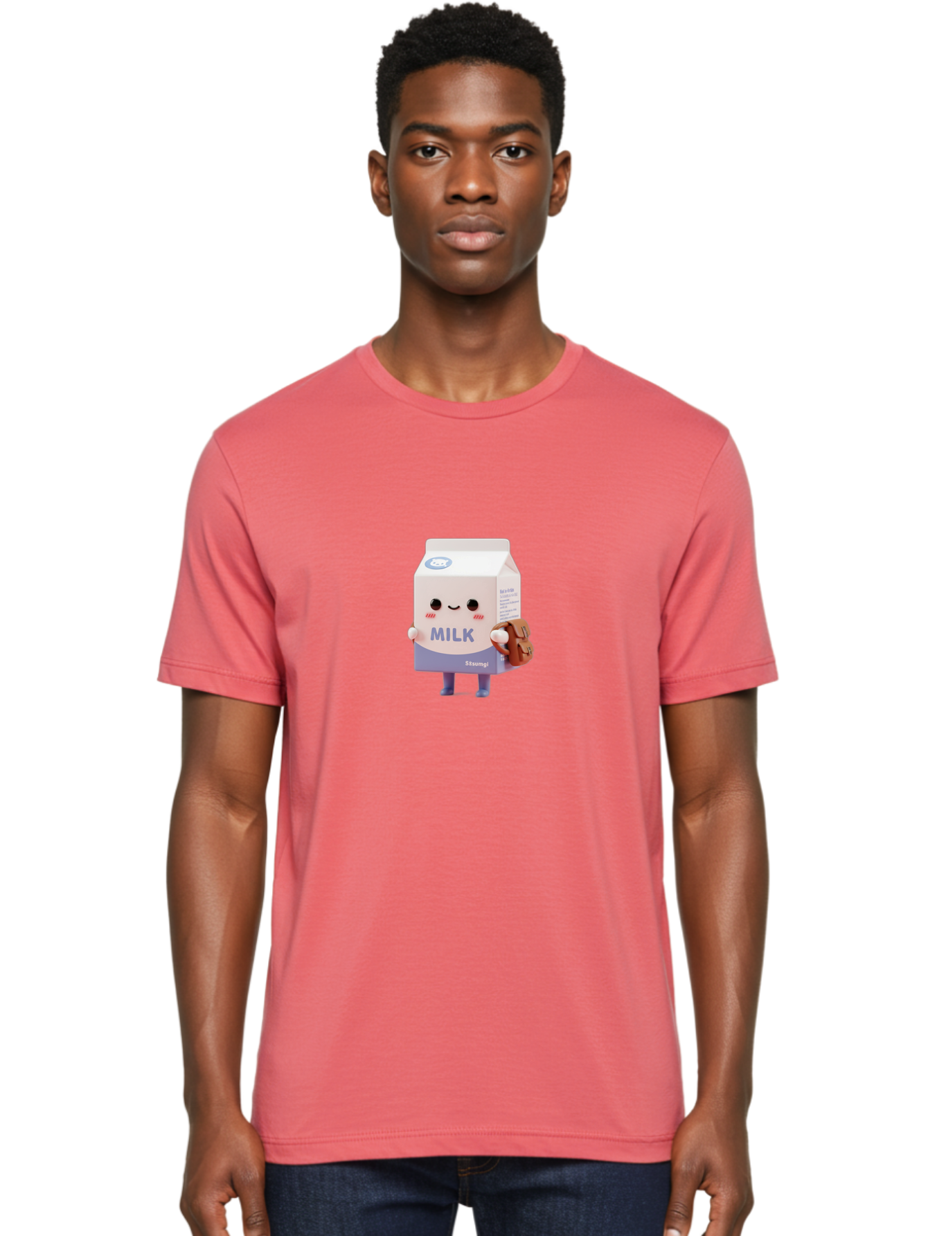 Milk-5 Men'S Graphic Tee, 100% Cotton, Comfortable Casual Summer Wear, Machine Washable, Cartoon Milk Carton, Cute Character Design, Anthropomorphic Packaging, Milk And Cookies, Kawaii Culture, Playful Illustration, Adorable Mascot, Bae500