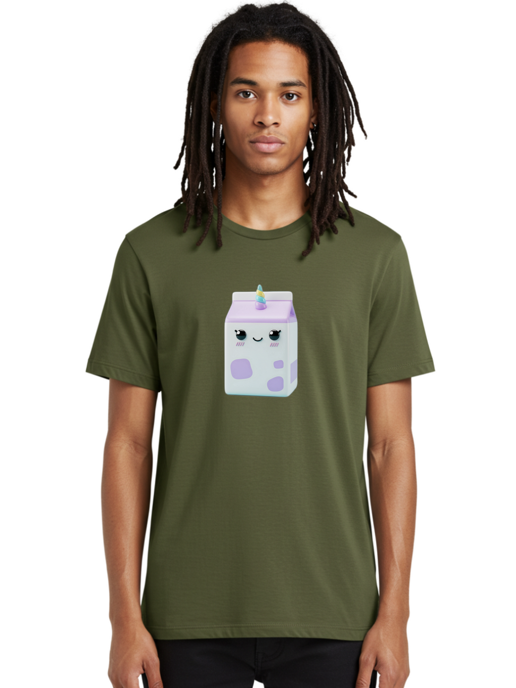 Milk-Carton-1 Men'S Graphic Tee, 100% Cotton, Comfortable Casual Summer Wear, Machine Washable, Milk Carton, Cartoon Character, Unicorn Horn, Purple And White, Cute Design, Funny Face, Kawaii, Playful, Whimsical, Charming, Bae501