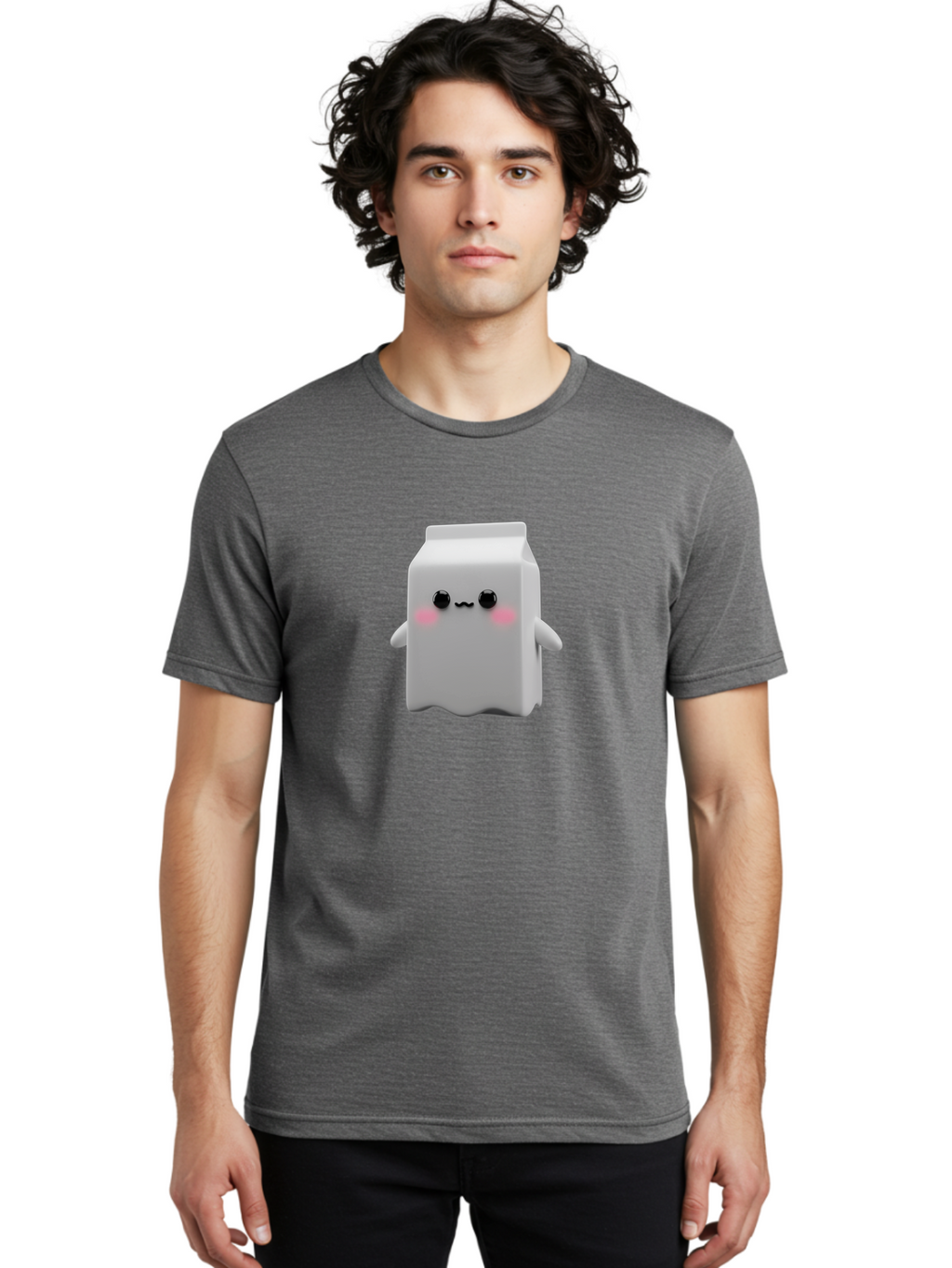 Milk-Carton Men'S Graphic Tee, 100% Cotton, Comfortable Casual Summer Wear, Machine Washable, Cartoon Milk Carton, Kawaii Character, Cute Milk, Adorable Illustration, Pink Blush Cheeks, Squiggly Mouth, 3D Animation, Whimsical Design, Bae503