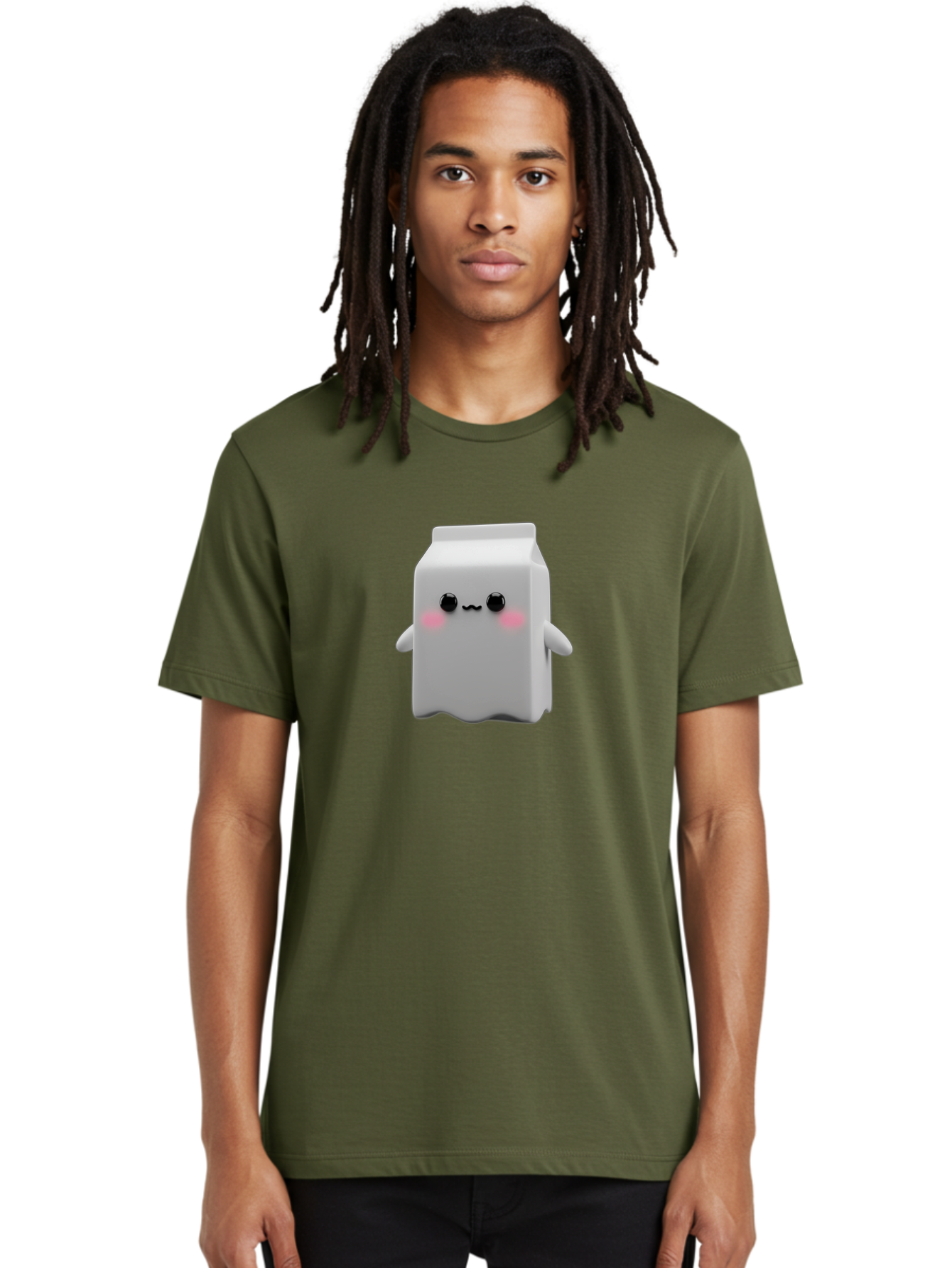 Milk-Carton Men'S Graphic Tee, 100% Cotton, Comfortable Casual Summer Wear, Machine Washable, Cartoon Milk Carton, Kawaii Character, Cute Milk, Adorable Illustration, Pink Blush Cheeks, Squiggly Mouth, 3D Animation, Whimsical Design, Bae503