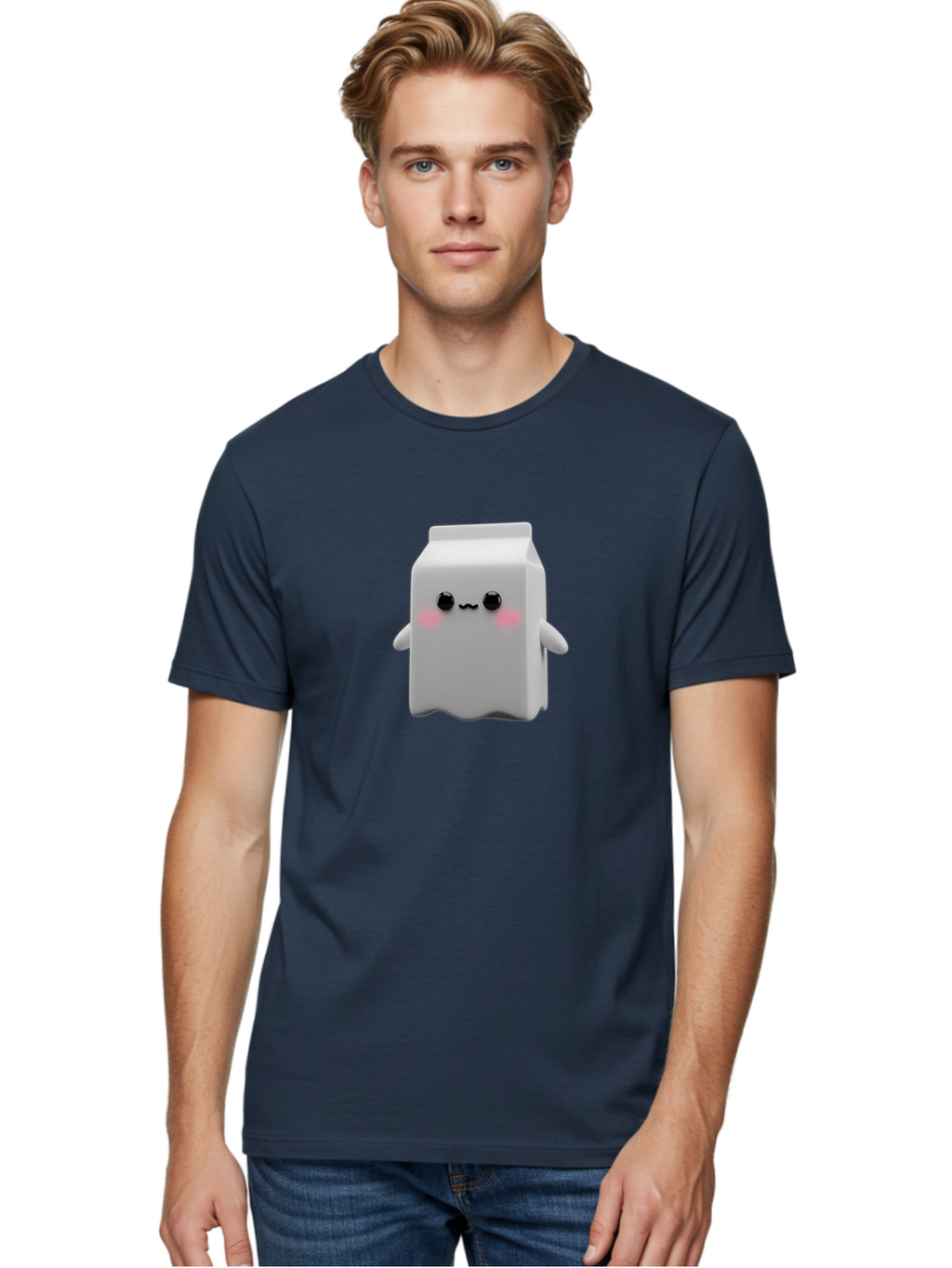 Milk-Carton Men'S Graphic Tee, 100% Cotton, Comfortable Casual Summer Wear, Machine Washable, Cartoon Milk Carton, Kawaii Character, Cute Milk, Adorable Illustration, Pink Blush Cheeks, Squiggly Mouth, 3D Animation, Whimsical Design, Bae503