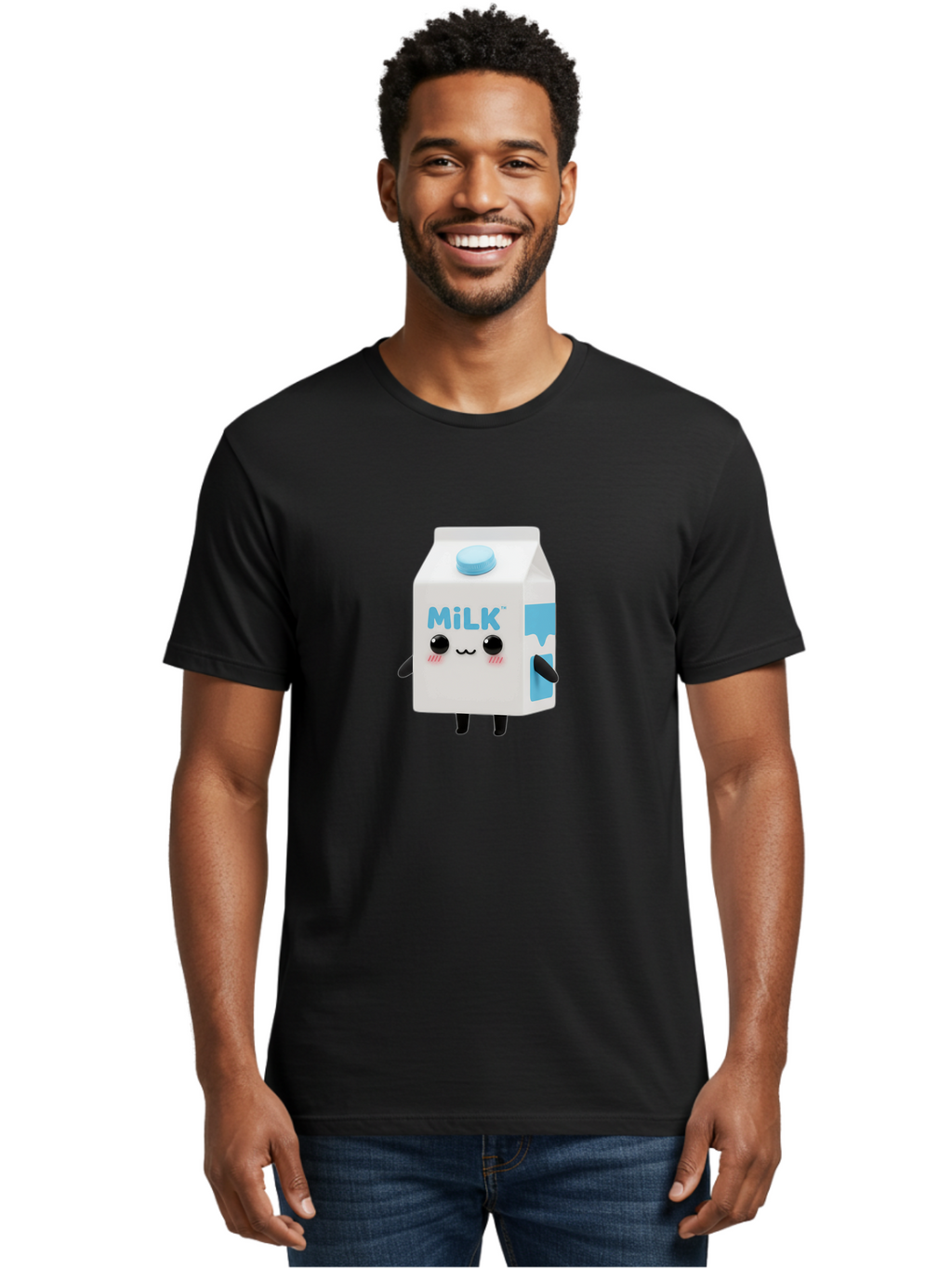 Milk Men'S Graphic Tee, 100% Cotton, Comfortable Casual Summer Wear, Machine Washable, Cartoon Milk Carton, Illustrated Beverage, Cute Character Design, Funny Packaging, Dairy Product, Kawaii Culture, Cartoon Character Bae504