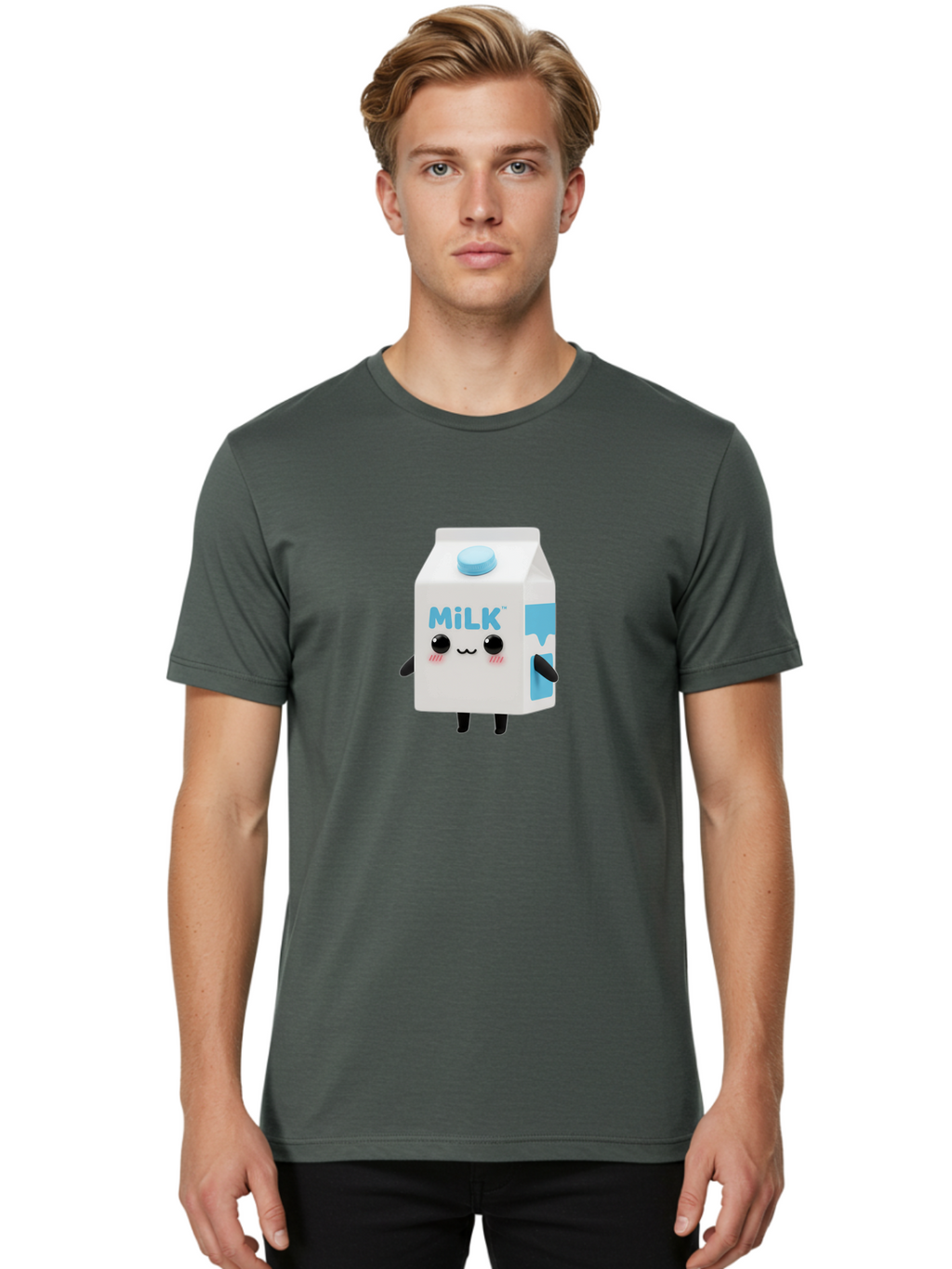 Milk Men'S Graphic Tee, 100% Cotton, Comfortable Casual Summer Wear, Machine Washable, Cartoon Milk Carton, Illustrated Beverage, Cute Character Design, Funny Packaging, Dairy Product, Kawaii Culture, Cartoon Character Bae504