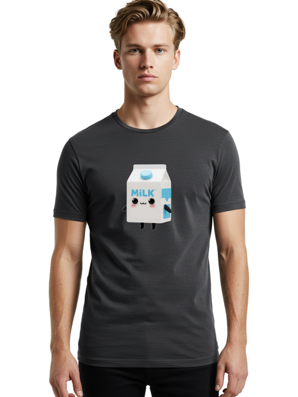 Milk Men'S Graphic Tee, 100% Cotton, Comfortable Casual Summer Wear, Machine Washable, Cartoon Milk Carton, Illustrated Beverage, Cute Character Design, Funny Packaging, Dairy Product, Kawaii Culture, Cartoon Character Bae504
