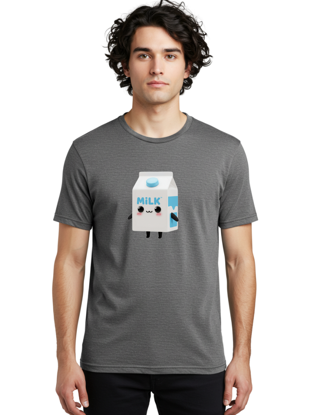 Milk Men'S Graphic Tee, 100% Cotton, Comfortable Casual Summer Wear, Machine Washable, Cartoon Milk Carton, Illustrated Beverage, Cute Character Design, Funny Packaging, Dairy Product, Kawaii Culture, Cartoon Character Bae504