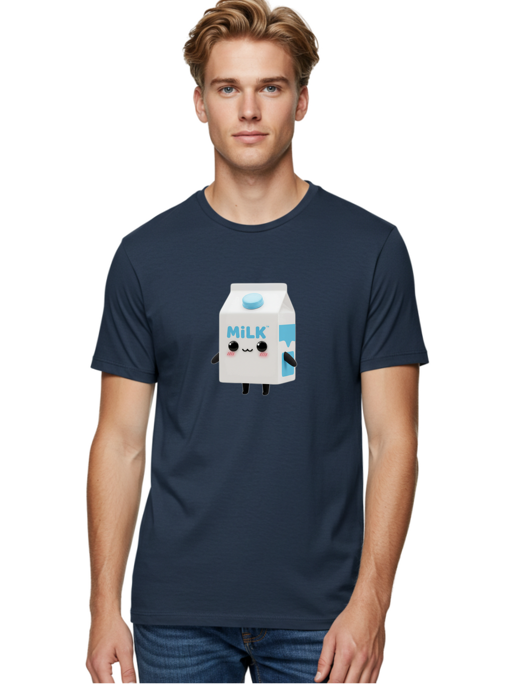 Milk Men'S Graphic Tee, 100% Cotton, Comfortable Casual Summer Wear, Machine Washable, Cartoon Milk Carton, Illustrated Beverage, Cute Character Design, Funny Packaging, Dairy Product, Kawaii Culture, Cartoon Character Bae504