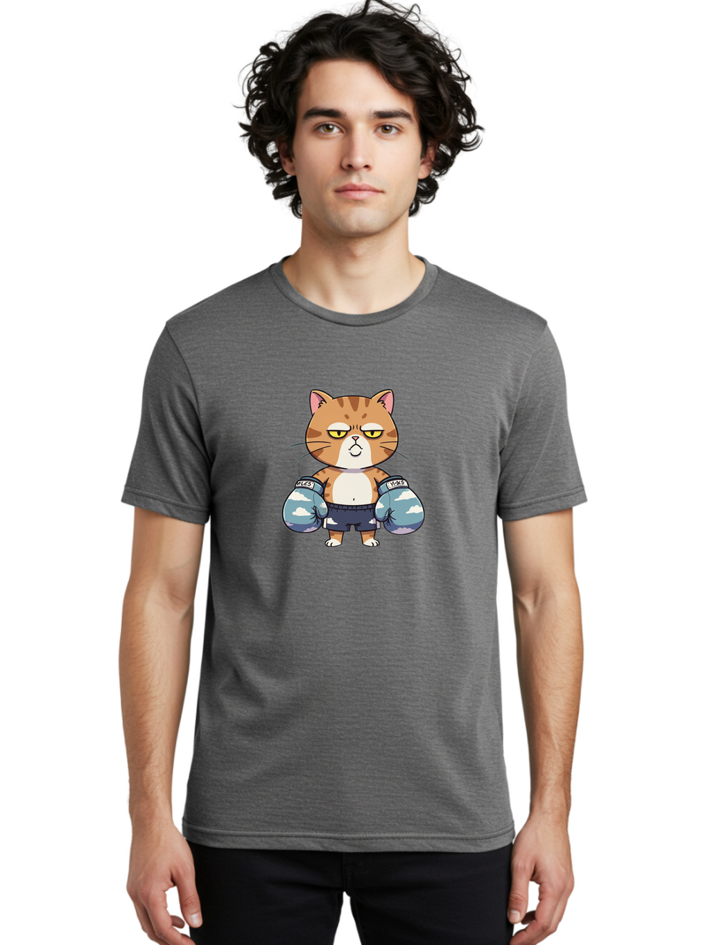 Milo-Cat Men'S Graphic Tee, 100% Cotton, Comfortable Casual Summer Wear, Machine Washable, Cartoon Cat, Boxing Gloves, Meows, Cat Boxing, Funny Cat, Animal Character, Cartoon Character, Boxing Cat, Feline, Cat With Gloves, Cat In Shorts Bae505