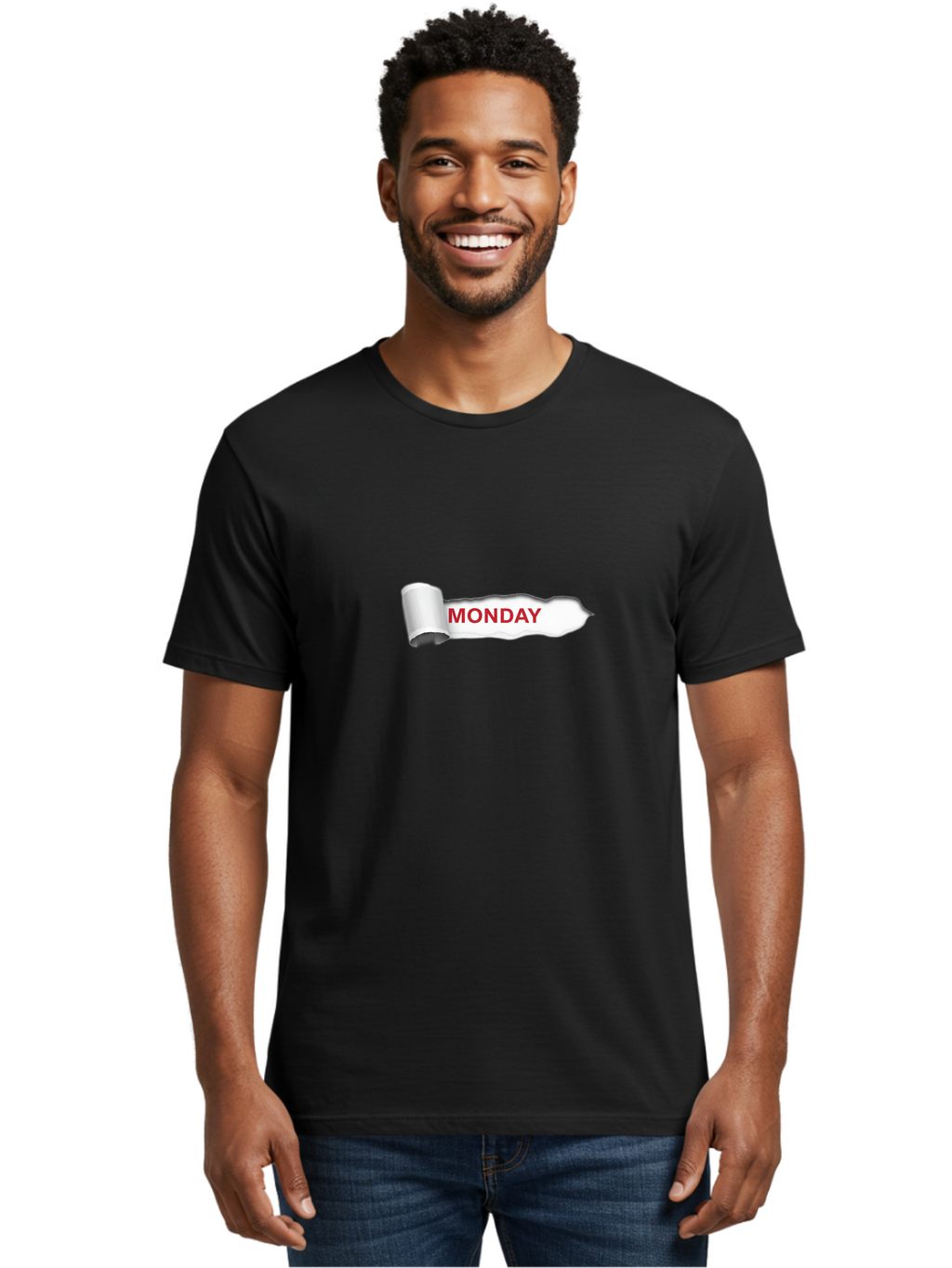 Monday-2 Men'S Graphic Tee, 100% Cotton, Comfortable Casual Summer Wear, Machine Washable, Ripped Paper, Monday Motivation, Bold Red Text, Crumpled Edge, Creative Design, Day Of The Week, Office Decor Bae509
