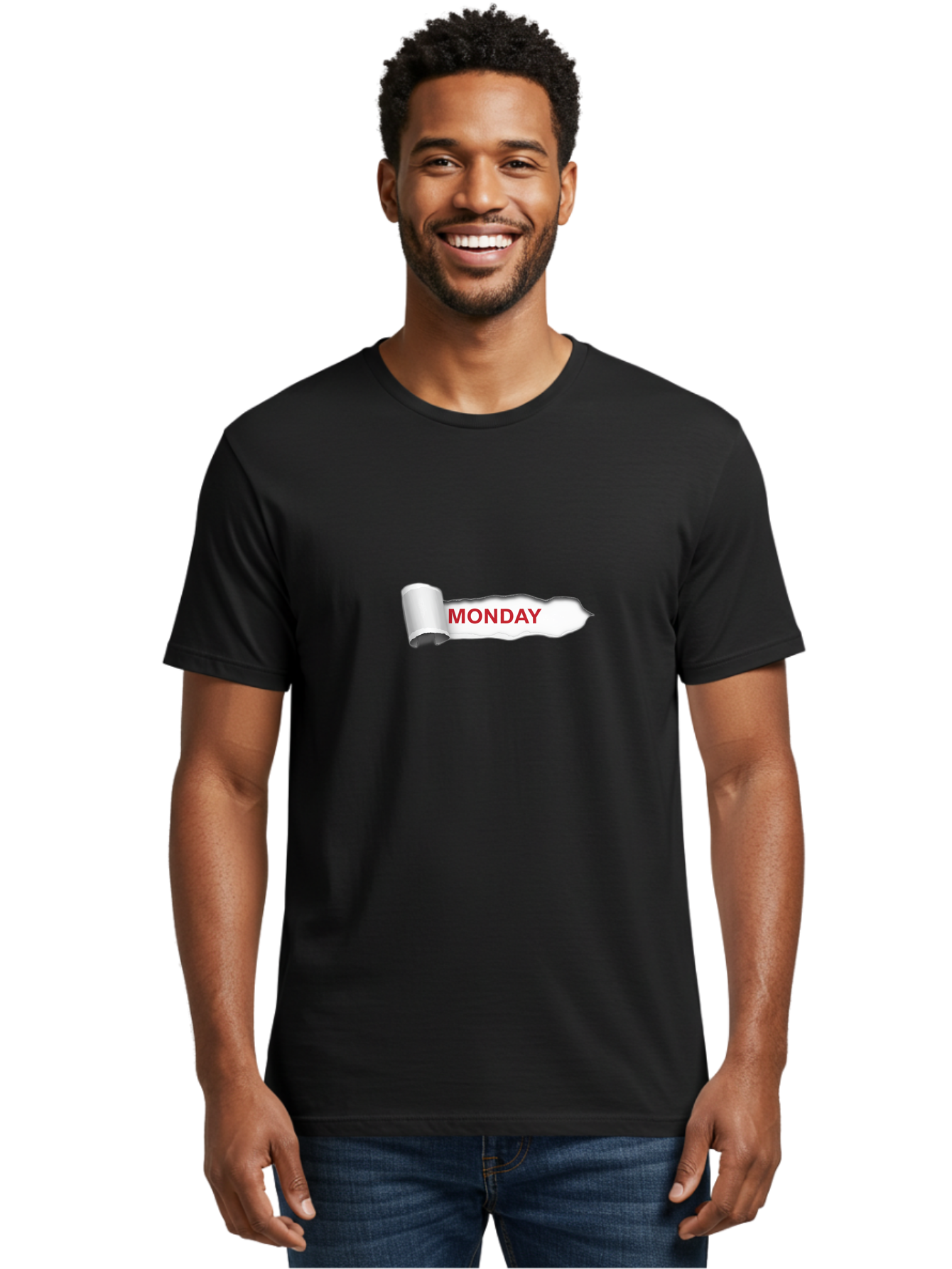 Monday-2 Men'S Graphic Tee, 100% Cotton, Comfortable Casual Summer Wear, Machine Washable, Ripped Paper, Monday Motivation, Bold Red Text, Crumpled Edge, Creative Design, Day Of The Week, Office Decor Bae509
