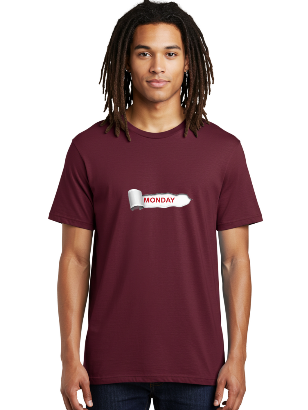 Monday-2 Men'S Graphic Tee, 100% Cotton, Comfortable Casual Summer Wear, Machine Washable, Ripped Paper, Monday Motivation, Bold Red Text, Crumpled Edge, Creative Design, Day Of The Week, Office Decor Bae509