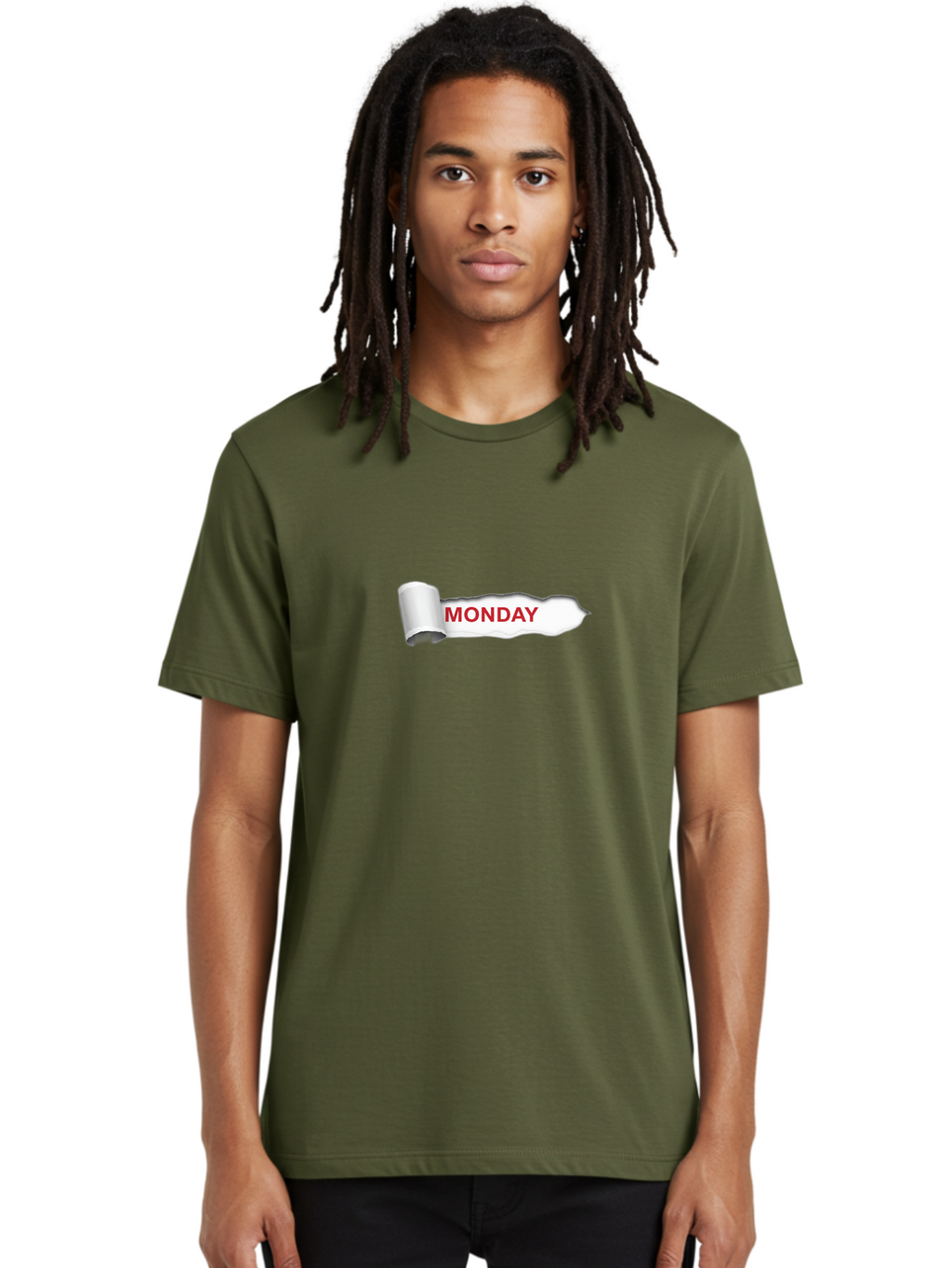 Monday-2 Men'S Graphic Tee, 100% Cotton, Comfortable Casual Summer Wear, Machine Washable, Ripped Paper, Monday Motivation, Bold Red Text, Crumpled Edge, Creative Design, Day Of The Week, Office Decor Bae509