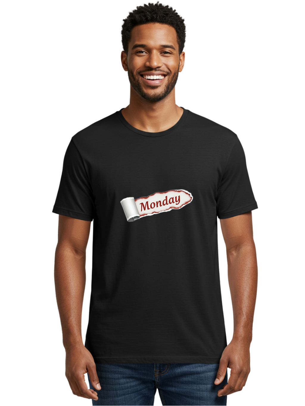 Monday-3 Men'S Graphic Tee, 100% Cotton, Comfortable Casual Summer Wear, Machine Washable, Torn Paper, Monday Text, Red Font, Ripped Edge, Curled Corner, Digital Graphic, Calendar Day Bae510