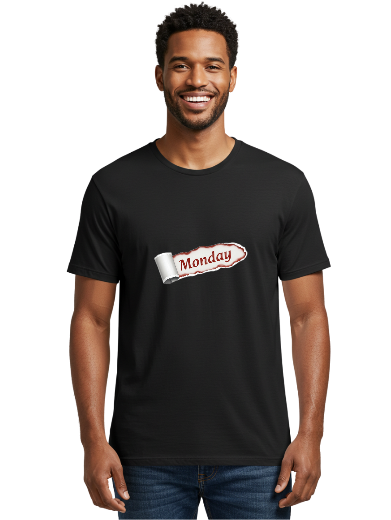 Monday-3 Men'S Graphic Tee, 100% Cotton, Comfortable Casual Summer Wear, Machine Washable, Torn Paper, Monday Text, Red Font, Ripped Edge, Curled Corner, Digital Graphic, Calendar Day Bae510