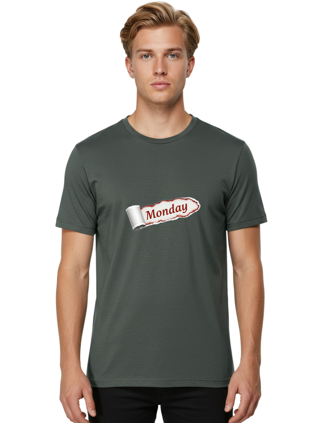 Monday-3 Men'S Graphic Tee, 100% Cotton, Comfortable Casual Summer Wear, Machine Washable, Torn Paper, Monday Text, Red Font, Ripped Edge, Curled Corner, Digital Graphic, Calendar Day Bae510