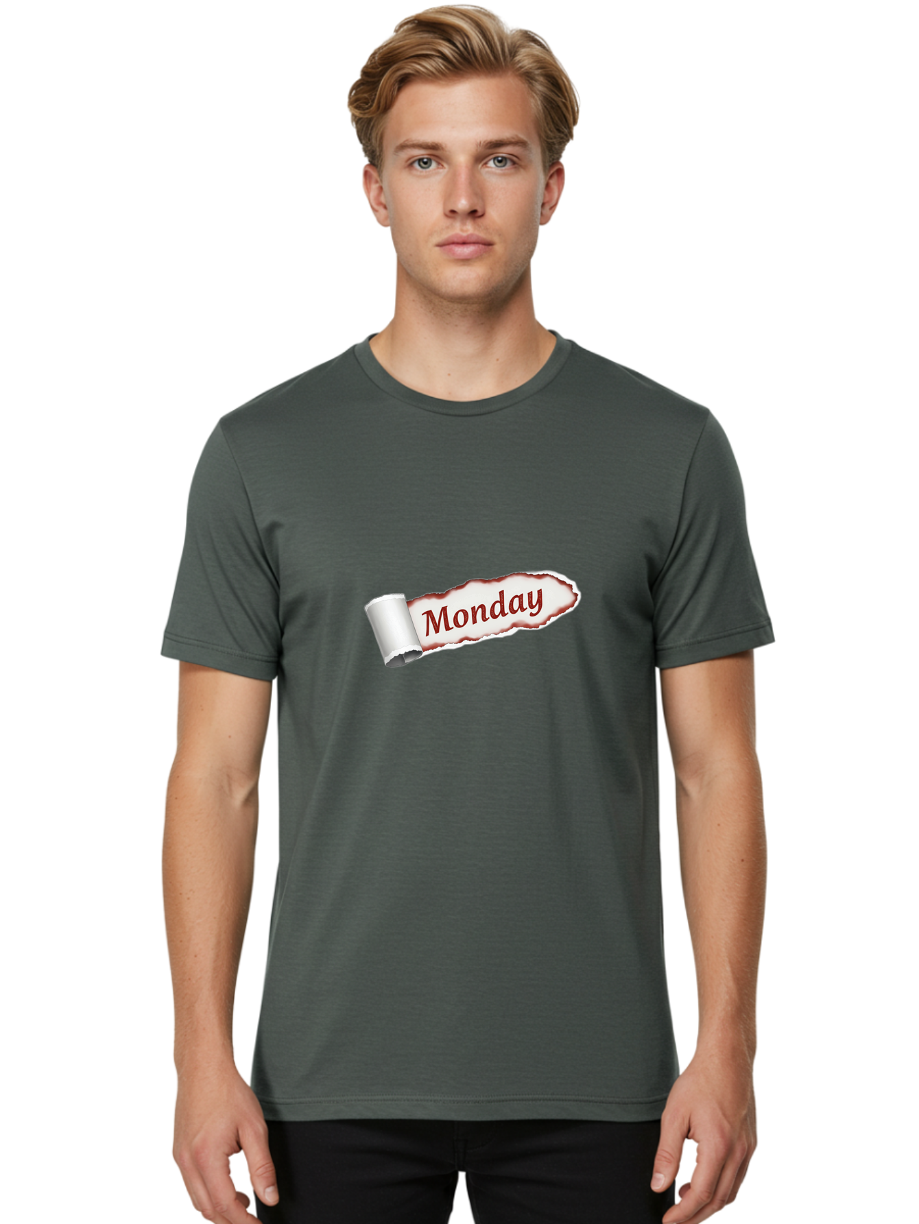 Monday-3 Men'S Graphic Tee, 100% Cotton, Comfortable Casual Summer Wear, Machine Washable, Torn Paper, Monday Text, Red Font, Ripped Edge, Curled Corner, Digital Graphic, Calendar Day Bae510