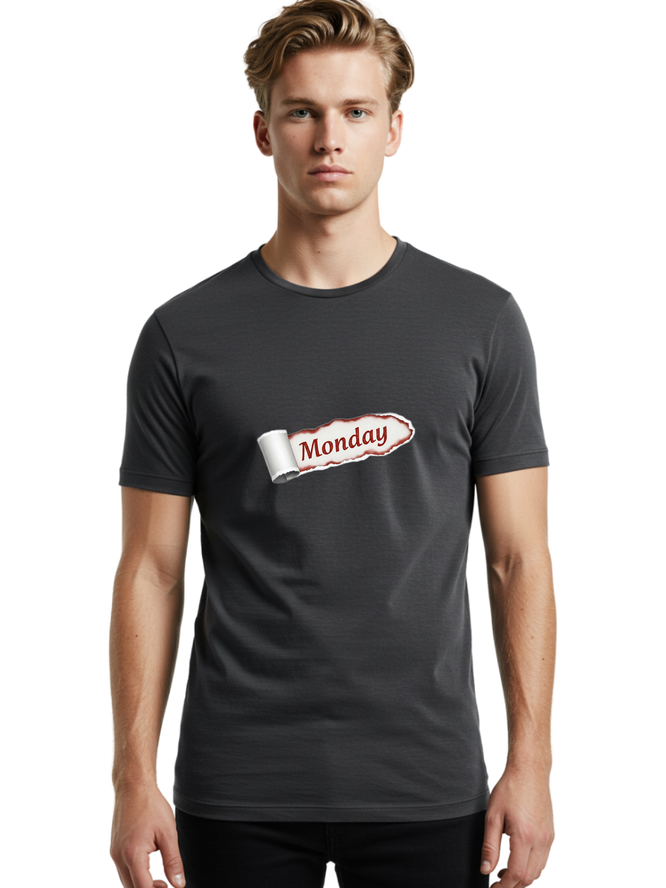 Monday-3 Men'S Graphic Tee, 100% Cotton, Comfortable Casual Summer Wear, Machine Washable, Torn Paper, Monday Text, Red Font, Ripped Edge, Curled Corner, Digital Graphic, Calendar Day Bae510