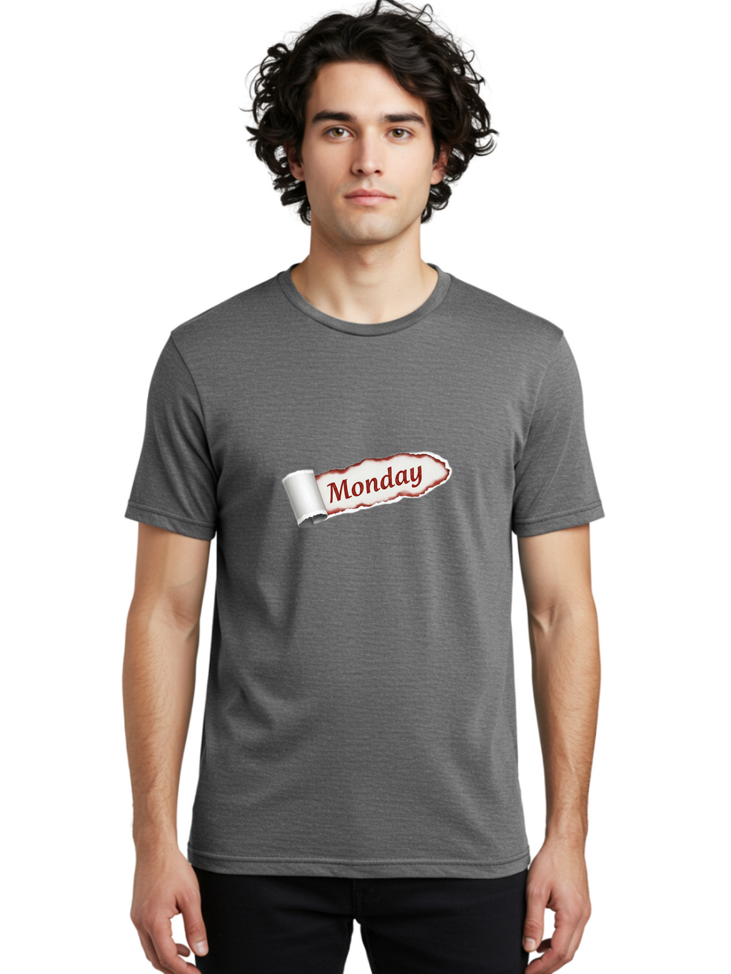 Monday-3 Men'S Graphic Tee, 100% Cotton, Comfortable Casual Summer Wear, Machine Washable, Torn Paper, Monday Text, Red Font, Ripped Edge, Curled Corner, Digital Graphic, Calendar Day Bae510