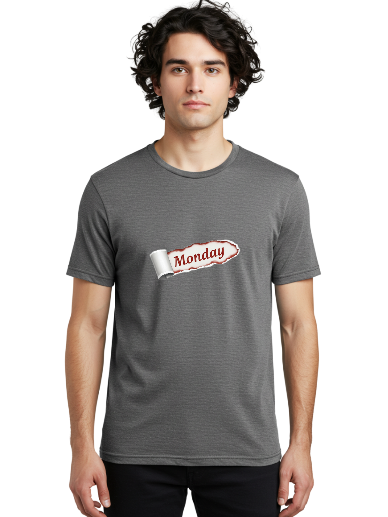 Monday-3 Men'S Graphic Tee, 100% Cotton, Comfortable Casual Summer Wear, Machine Washable, Torn Paper, Monday Text, Red Font, Ripped Edge, Curled Corner, Digital Graphic, Calendar Day Bae510