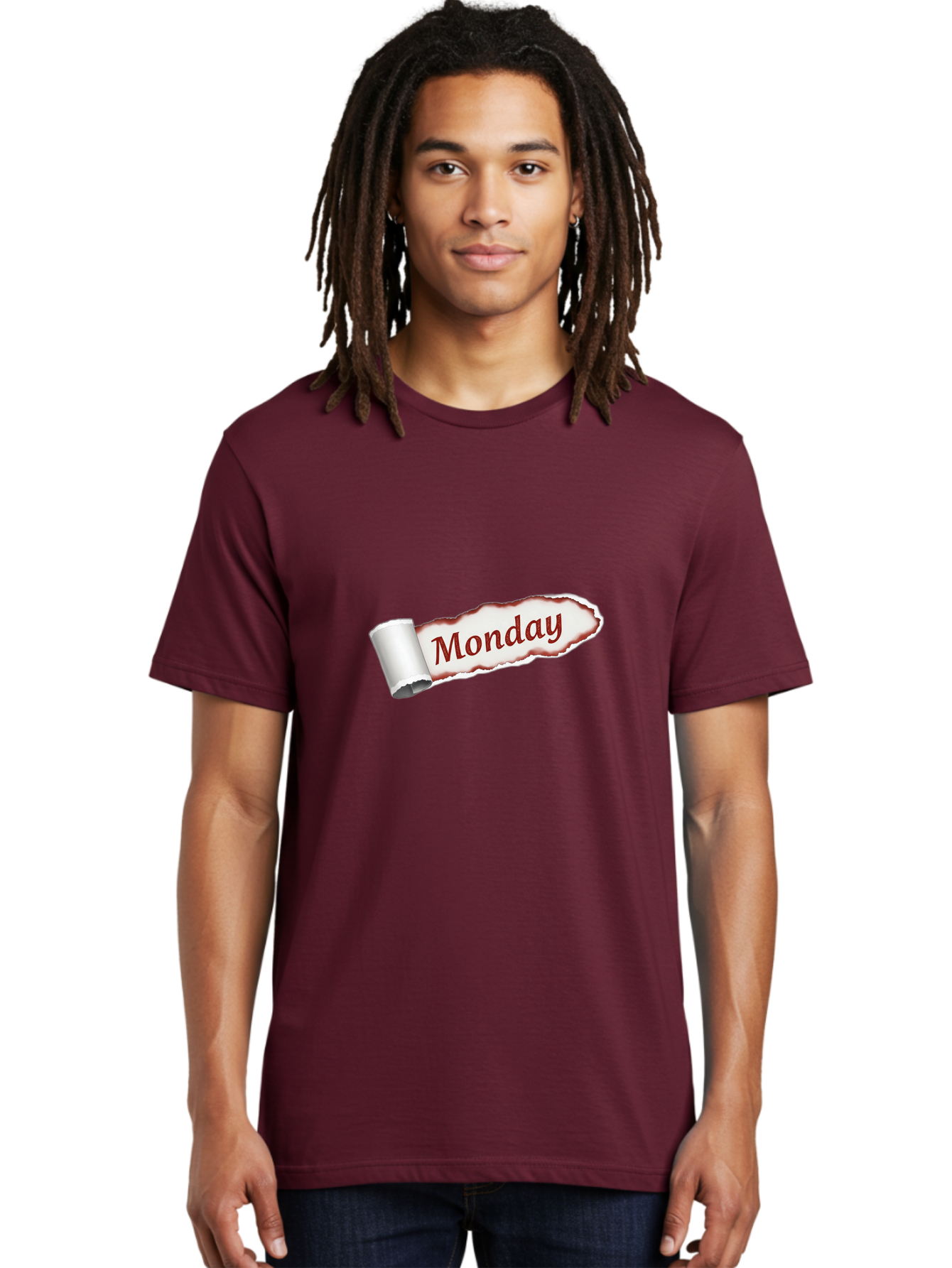 Monday-3 Men'S Graphic Tee, 100% Cotton, Comfortable Casual Summer Wear, Machine Washable, Torn Paper, Monday Text, Red Font, Ripped Edge, Curled Corner, Digital Graphic, Calendar Day Bae510