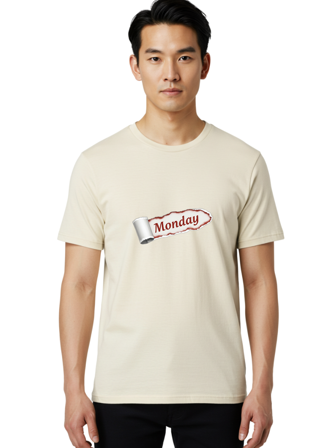 Monday-3 Men'S Graphic Tee, 100% Cotton, Comfortable Casual Summer Wear, Machine Washable, Torn Paper, Monday Text, Red Font, Ripped Edge, Curled Corner, Digital Graphic, Calendar Day Bae510