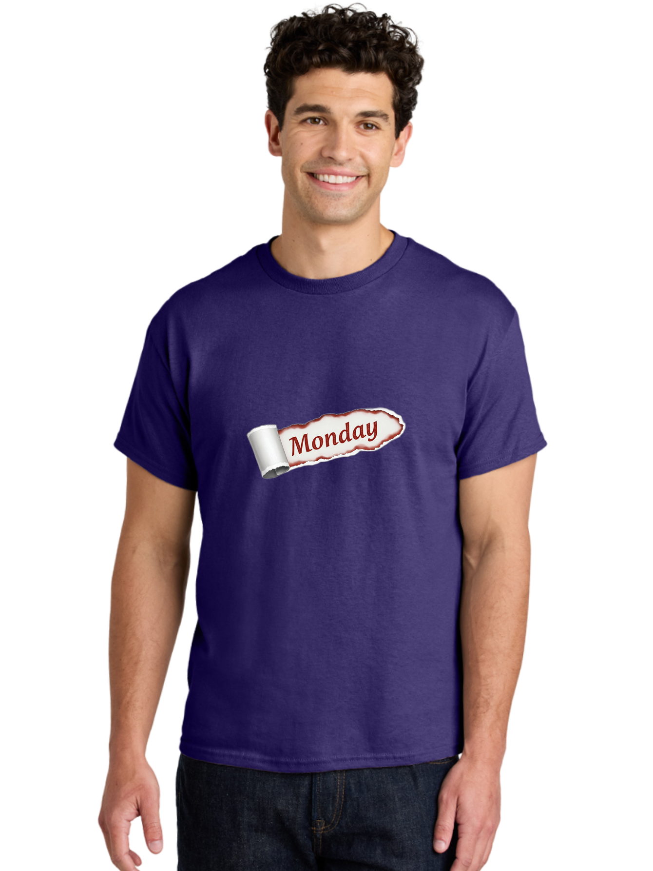 Monday-3 Men'S Graphic Tee, 100% Cotton, Comfortable Casual Summer Wear, Machine Washable, Torn Paper, Monday Text, Red Font, Ripped Edge, Curled Corner, Digital Graphic, Calendar Day Bae510
