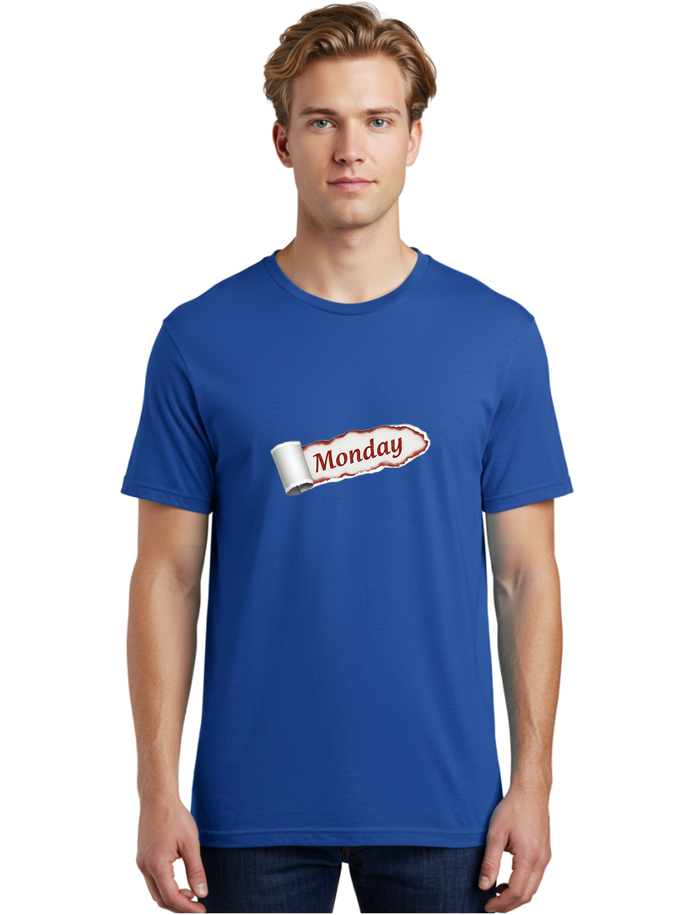 Monday-3 Men'S Graphic Tee, 100% Cotton, Comfortable Casual Summer Wear, Machine Washable, Torn Paper, Monday Text, Red Font, Ripped Edge, Curled Corner, Digital Graphic, Calendar Day Bae510