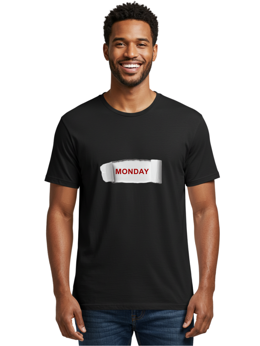 Monday-4 Men'S Graphic Tee, 100% Cotton, Comfortable Casual Summer Wear, Machine Washable, Monday Motivation, Ripped Paper Effect, Red Text, Bold Font, Creative Design, Office Supplies, Workplace Inspiration, Calendar Day, Weekly Reminder Bae511