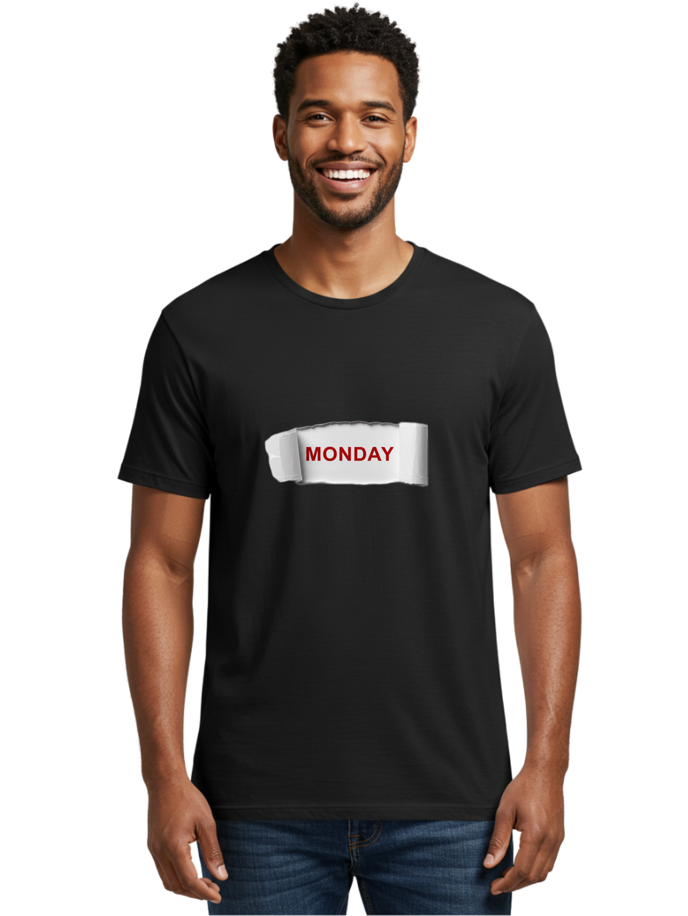 Monday-4 Men'S Graphic Tee, 100% Cotton, Comfortable Casual Summer Wear, Machine Washable, Monday Motivation, Ripped Paper Effect, Red Text, Bold Font, Creative Design, Office Supplies, Workplace Inspiration, Calendar Day, Weekly Reminder Bae511
