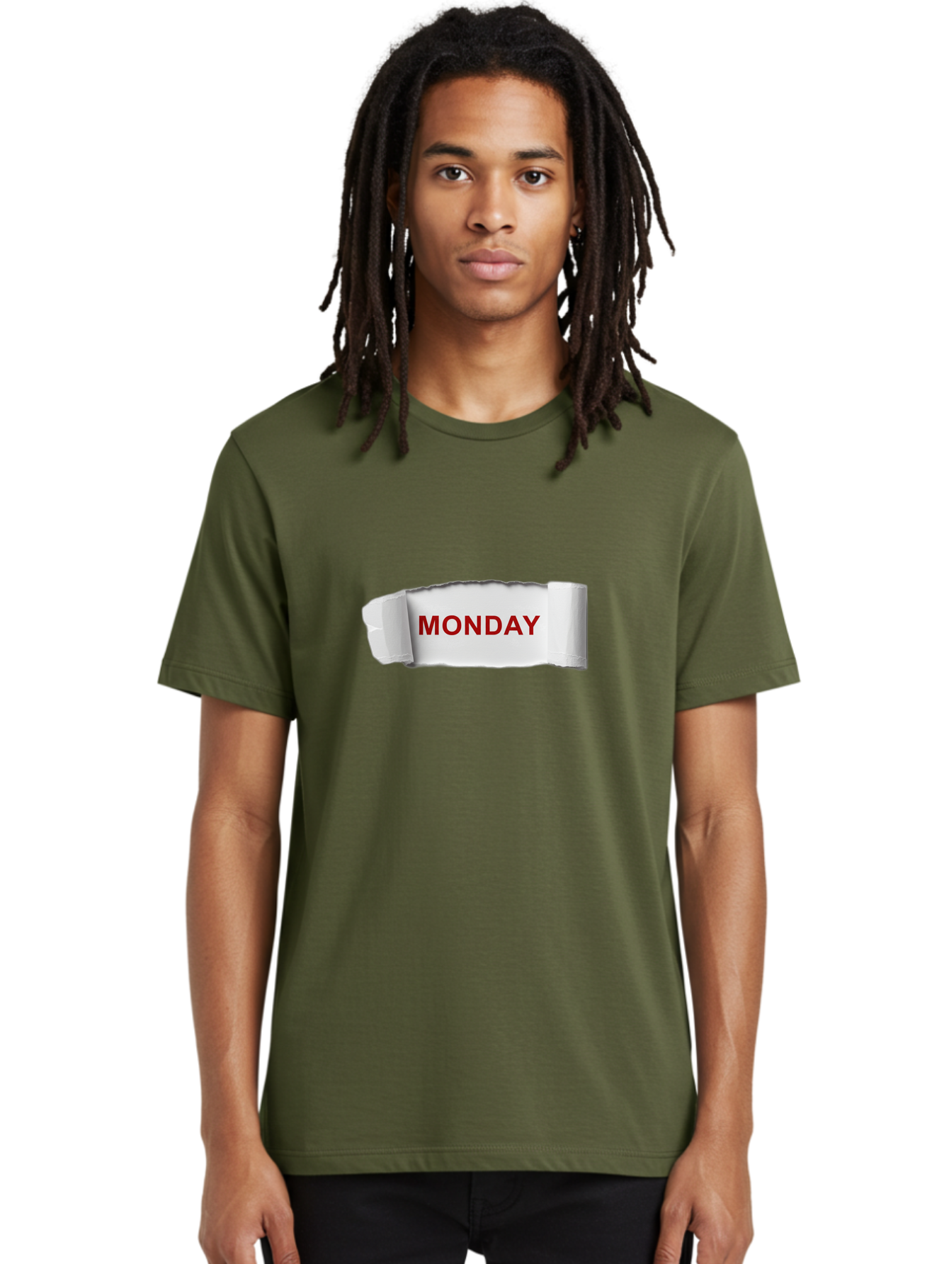 Monday-4 Men'S Graphic Tee, 100% Cotton, Comfortable Casual Summer Wear, Machine Washable, Monday Motivation, Ripped Paper Effect, Red Text, Bold Font, Creative Design, Office Supplies, Workplace Inspiration, Calendar Day, Weekly Reminder Bae511