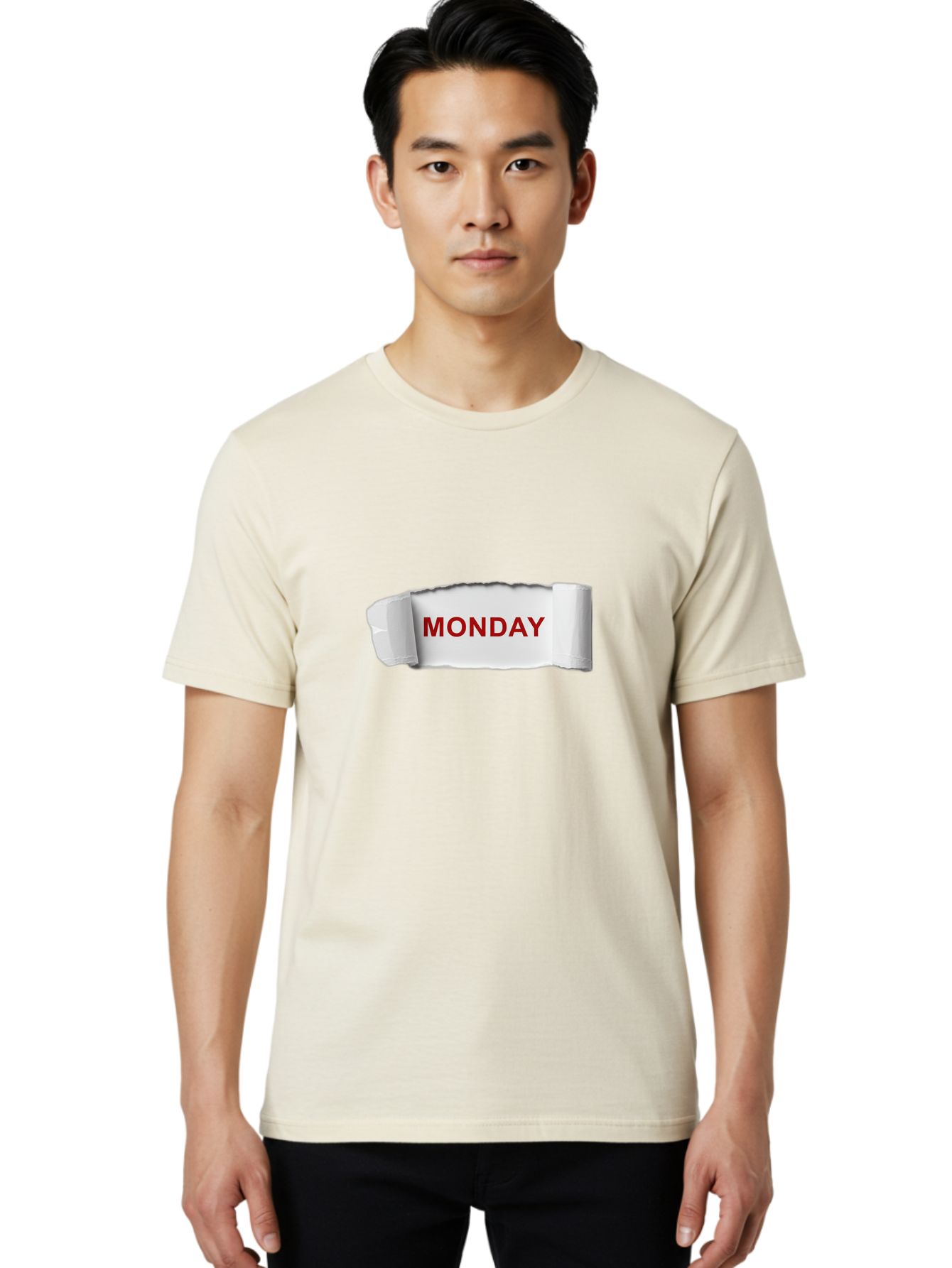 Monday-4 Men'S Graphic Tee, 100% Cotton, Comfortable Casual Summer Wear, Machine Washable, Monday Motivation, Ripped Paper Effect, Red Text, Bold Font, Creative Design, Office Supplies, Workplace Inspiration, Calendar Day, Weekly Reminder Bae511