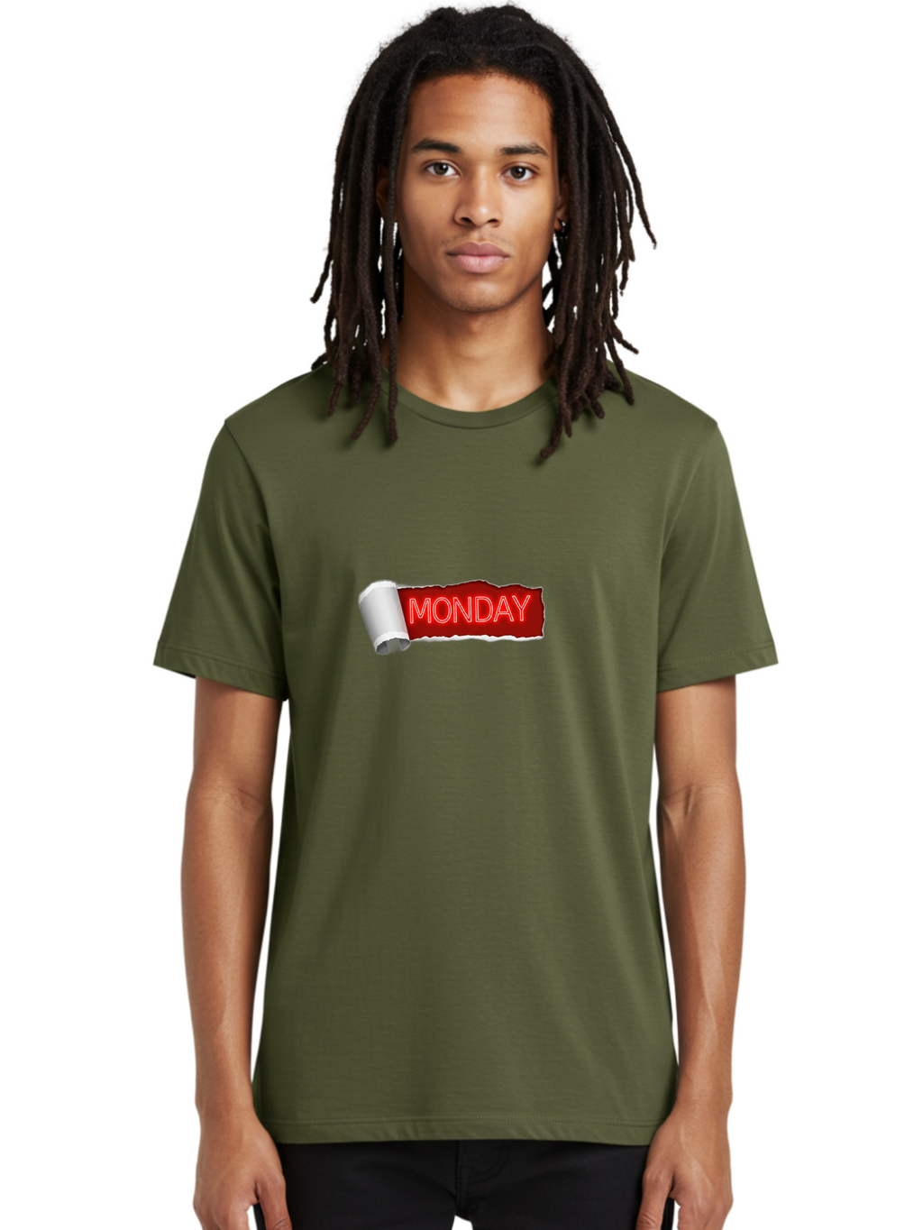 Monday-5 Men'S Graphic Tee, 100% Cotton, Comfortable Casual Summer Wear, Machine Washable, Monday Text, Ripped Paper Effect, Red And White Color Scheme, Bold Font, Weekly Reminder, Morning Motivation, Day Of The Week, Calendar Label Bae512