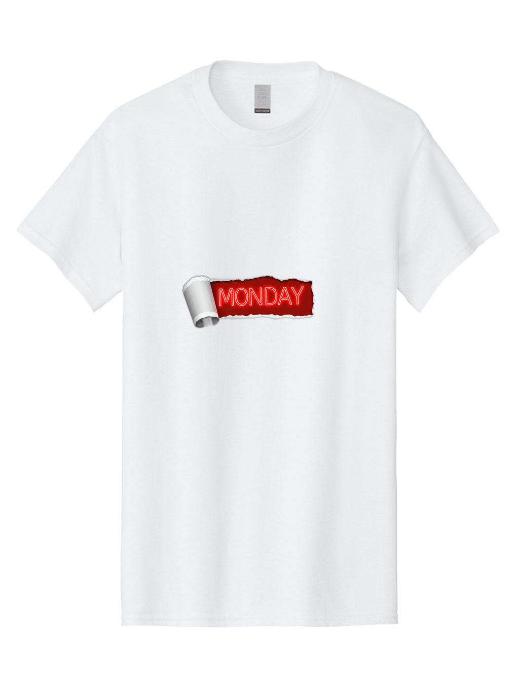 Monday-5 Men'S Graphic Tee, 100% Cotton, Comfortable Casual Summer Wear, Machine Washable, Monday Text, Ripped Paper Effect, Red And White Color Scheme, Bold Font, Weekly Reminder, Morning Motivation, Day Of The Week, Calendar Label Bae512