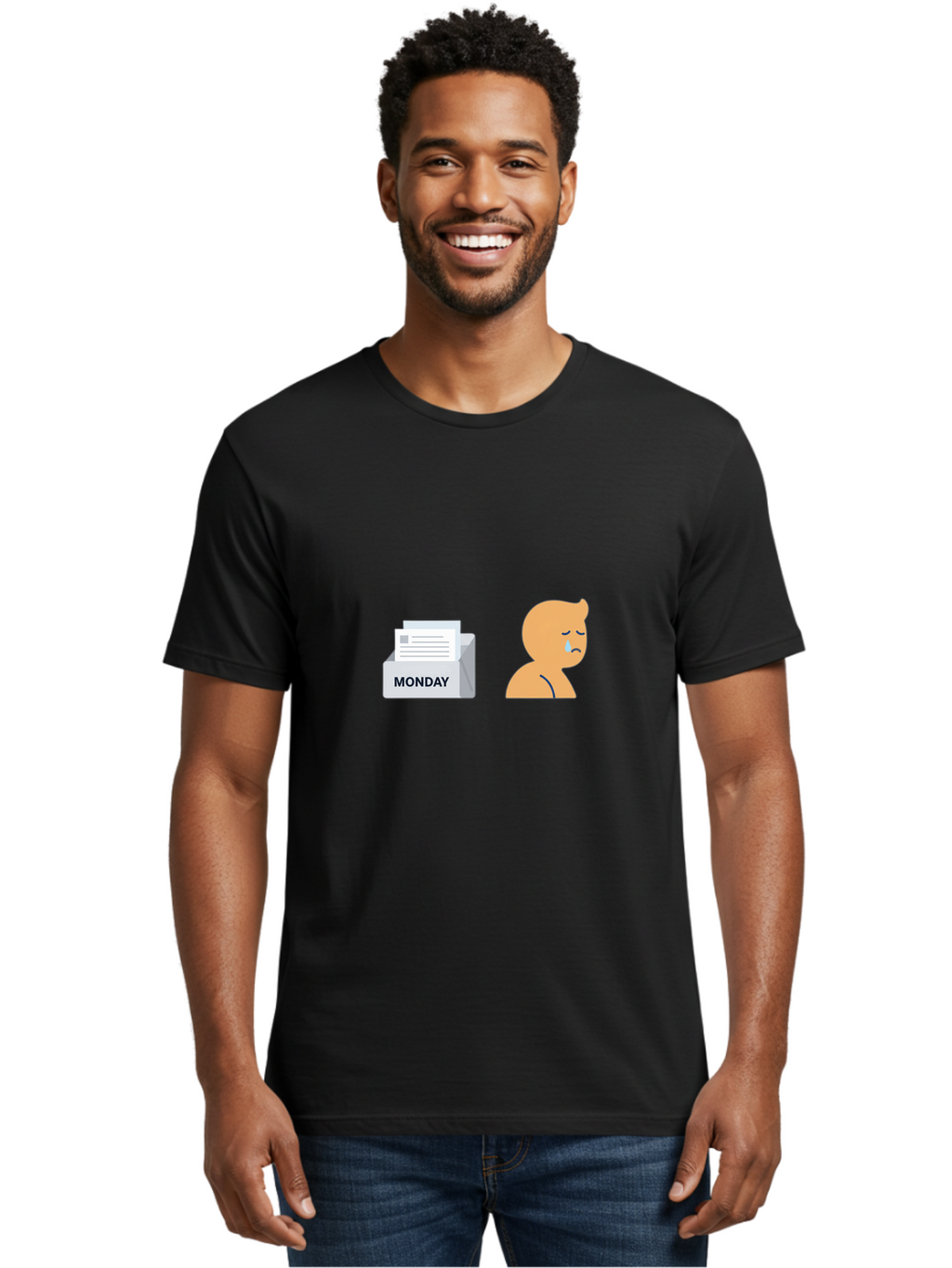 Monday-Blues Men'S Graphic Tee, 100% Cotton, Comfortable Casual Summer Wear, Machine Washable, Sad Person, Crying Face, Monday Blues, Office Work, Paperwork, Stress, Depression, Sadness, Emotional Struggle, Monday Motivation Bae513