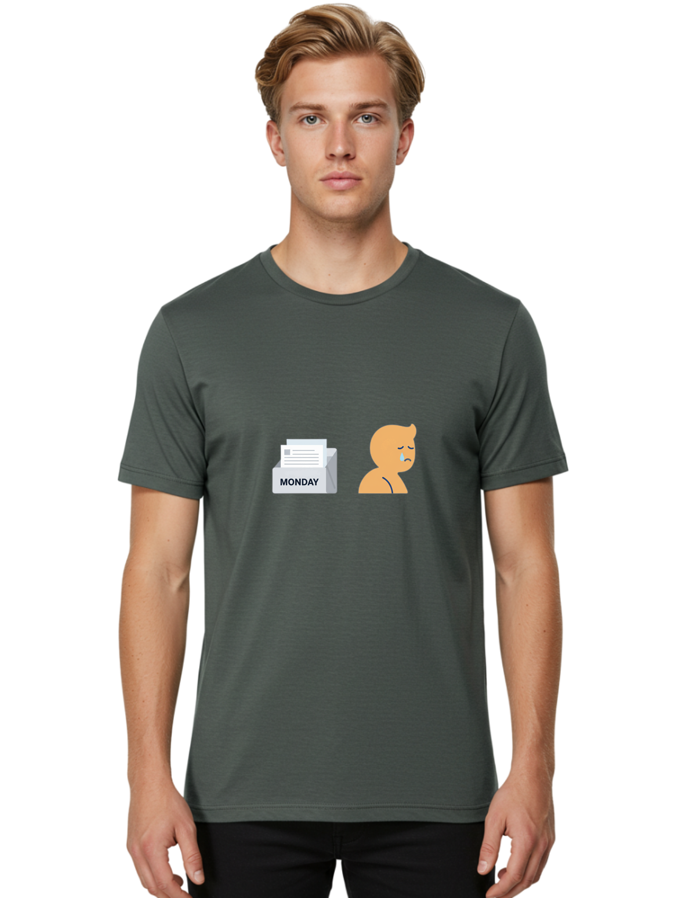 Monday-Blues Men'S Graphic Tee, 100% Cotton, Comfortable Casual Summer Wear, Machine Washable, Sad Person, Crying Face, Monday Blues, Office Work, Paperwork, Stress, Depression, Sadness, Emotional Struggle, Monday Motivation Bae513