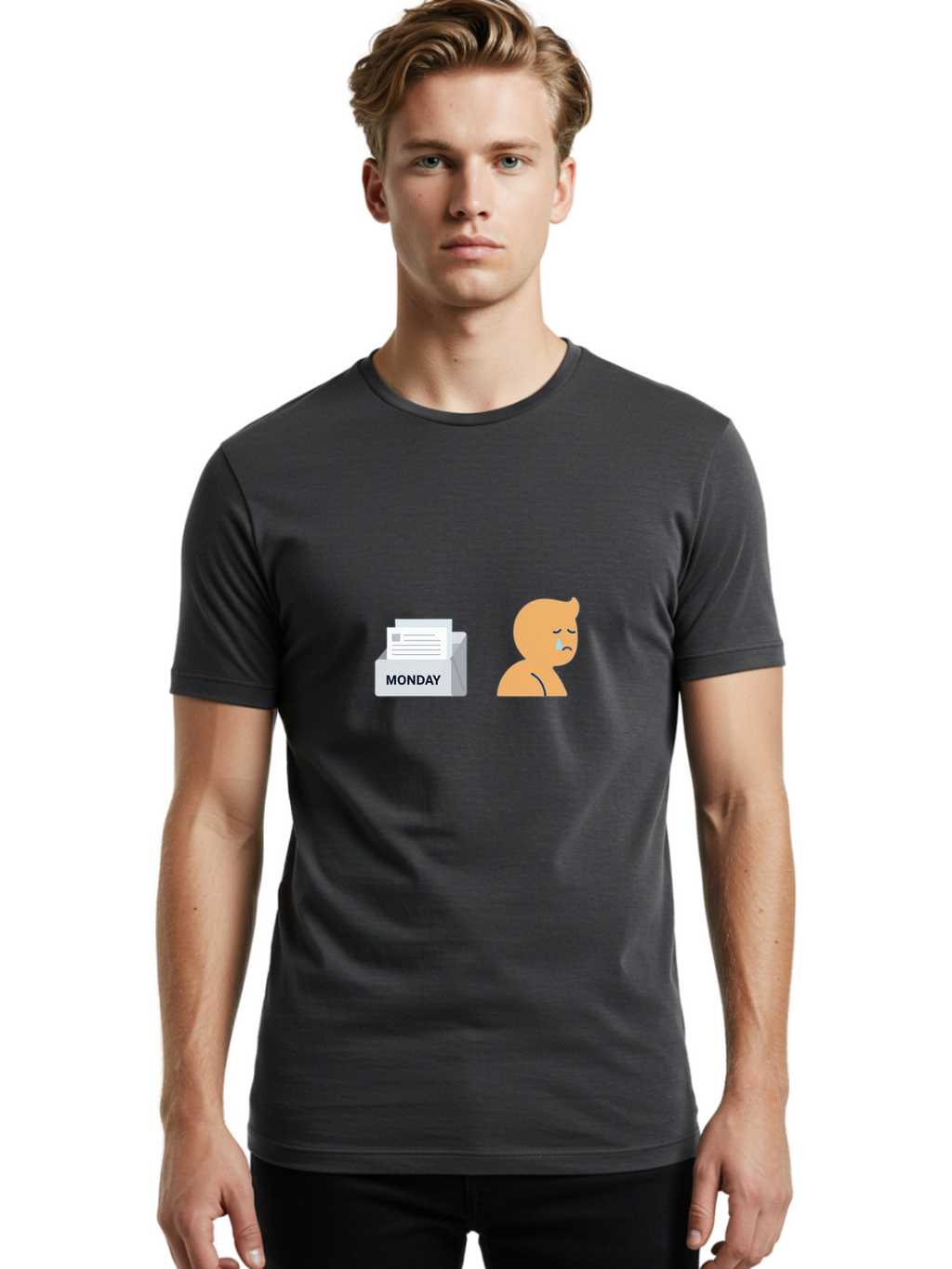 Monday-Blues Men'S Graphic Tee, 100% Cotton, Comfortable Casual Summer Wear, Machine Washable, Sad Person, Crying Face, Monday Blues, Office Work, Paperwork, Stress, Depression, Sadness, Emotional Struggle, Monday Motivation Bae513